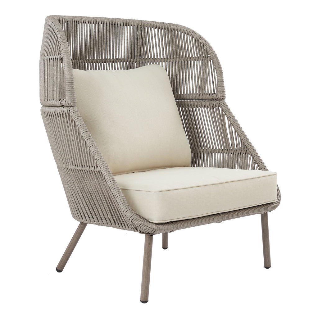  Tarren Beige Wicker Outdoor High-Back Accent Chair with Cushions
