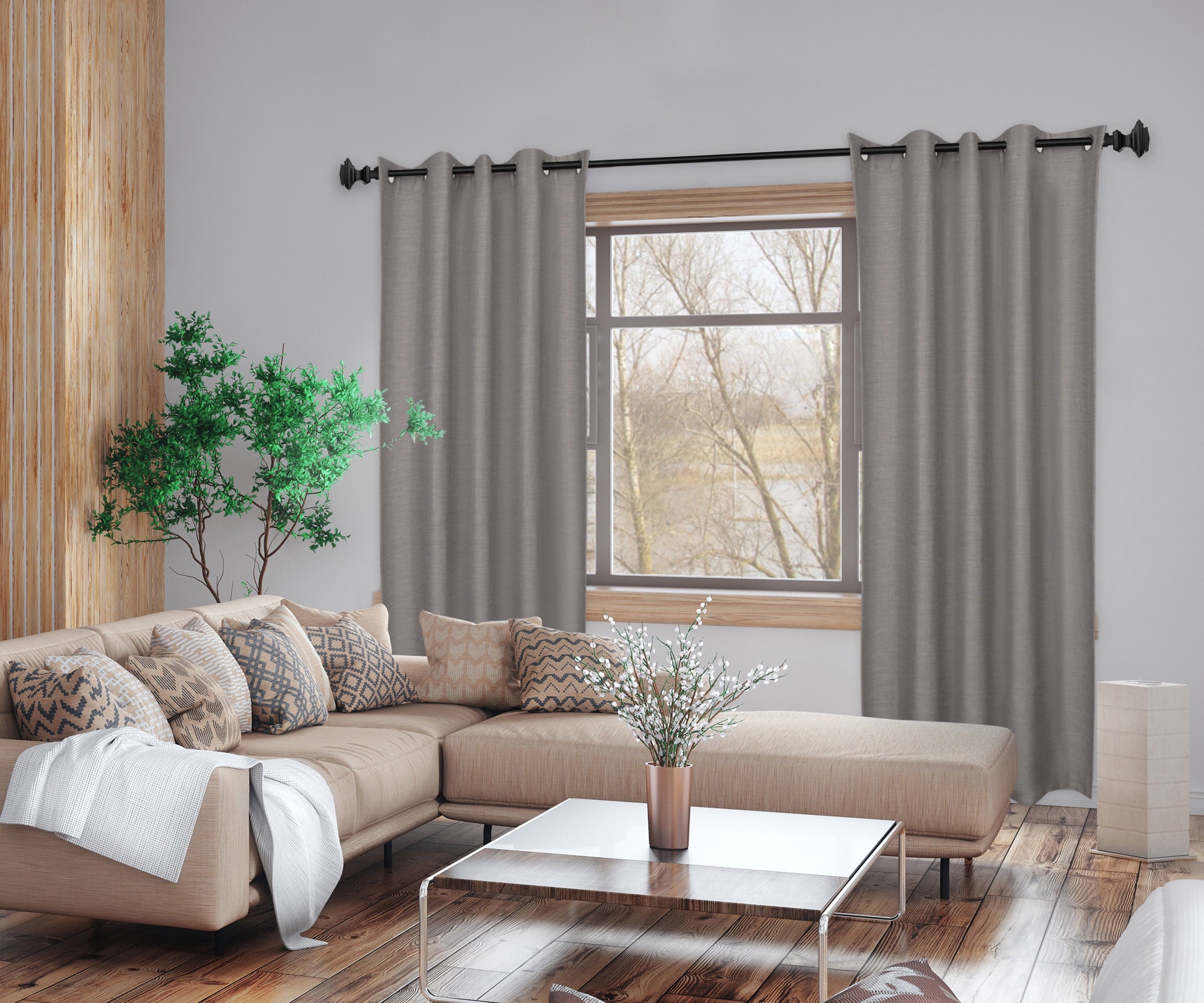  1� Metal Square Single Curtain Rod, Matte Black, 42-120�