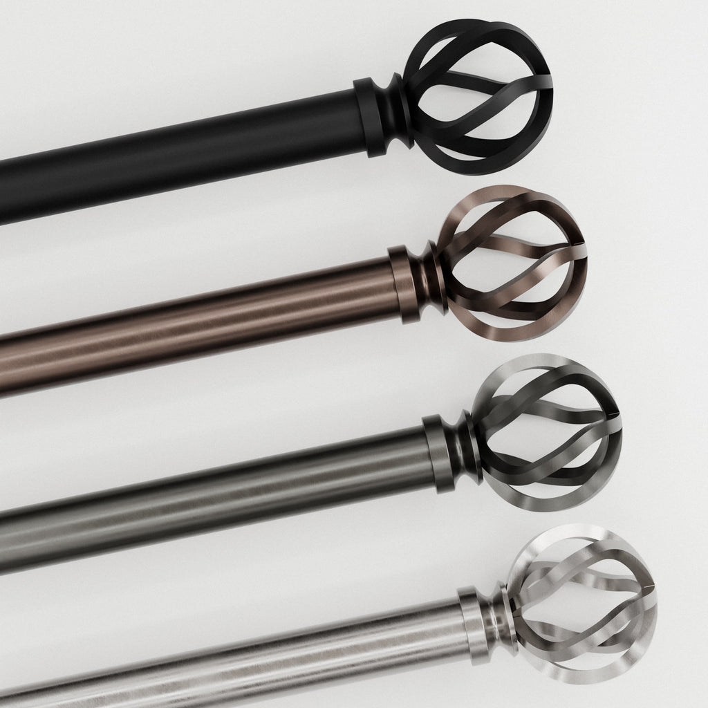  1" Matte Black Cage Adjustable Single Curtain Rod Set, 120" to 180"