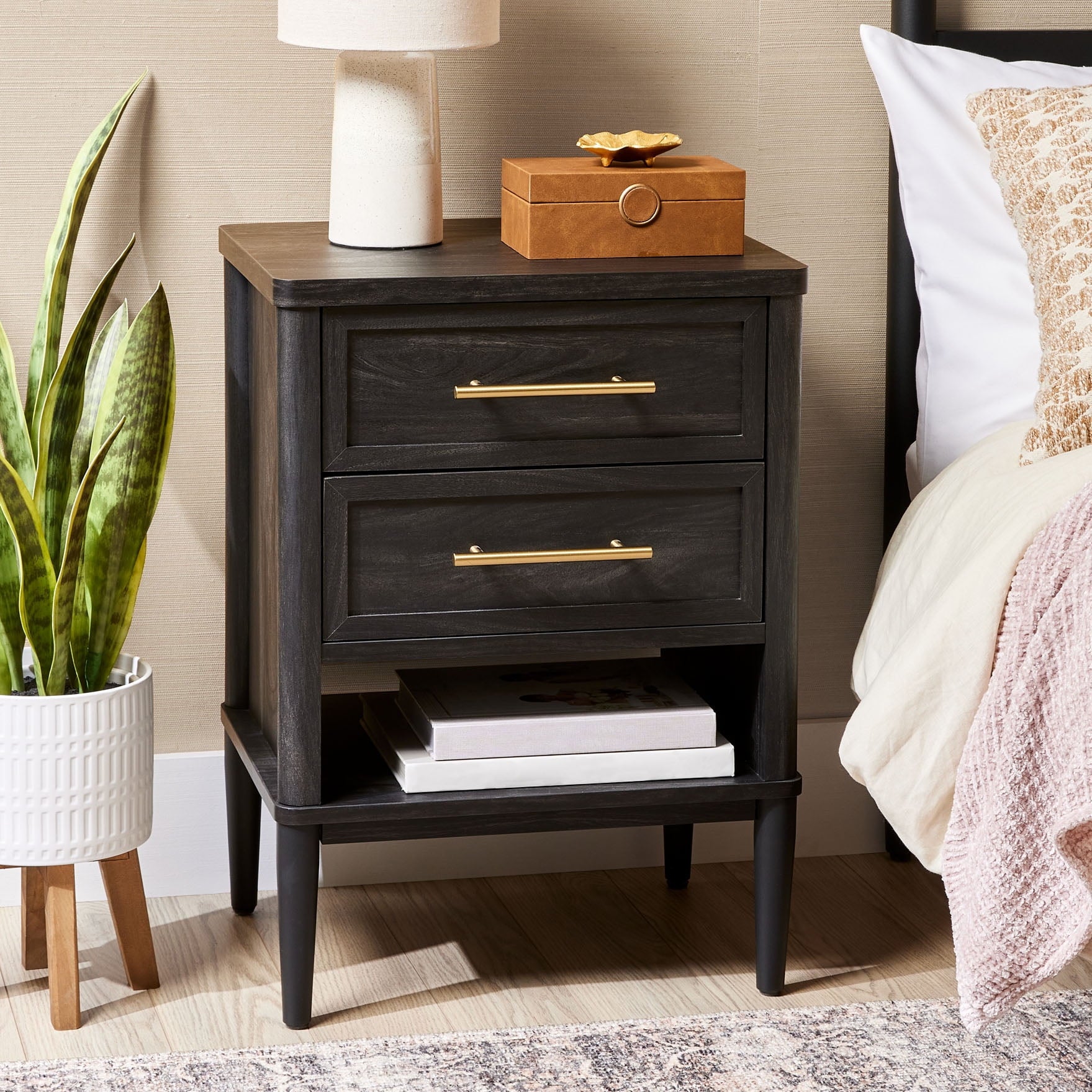 (2 pack)  Oaklee 2-Drawer Nightstand, Charcoal Finish
