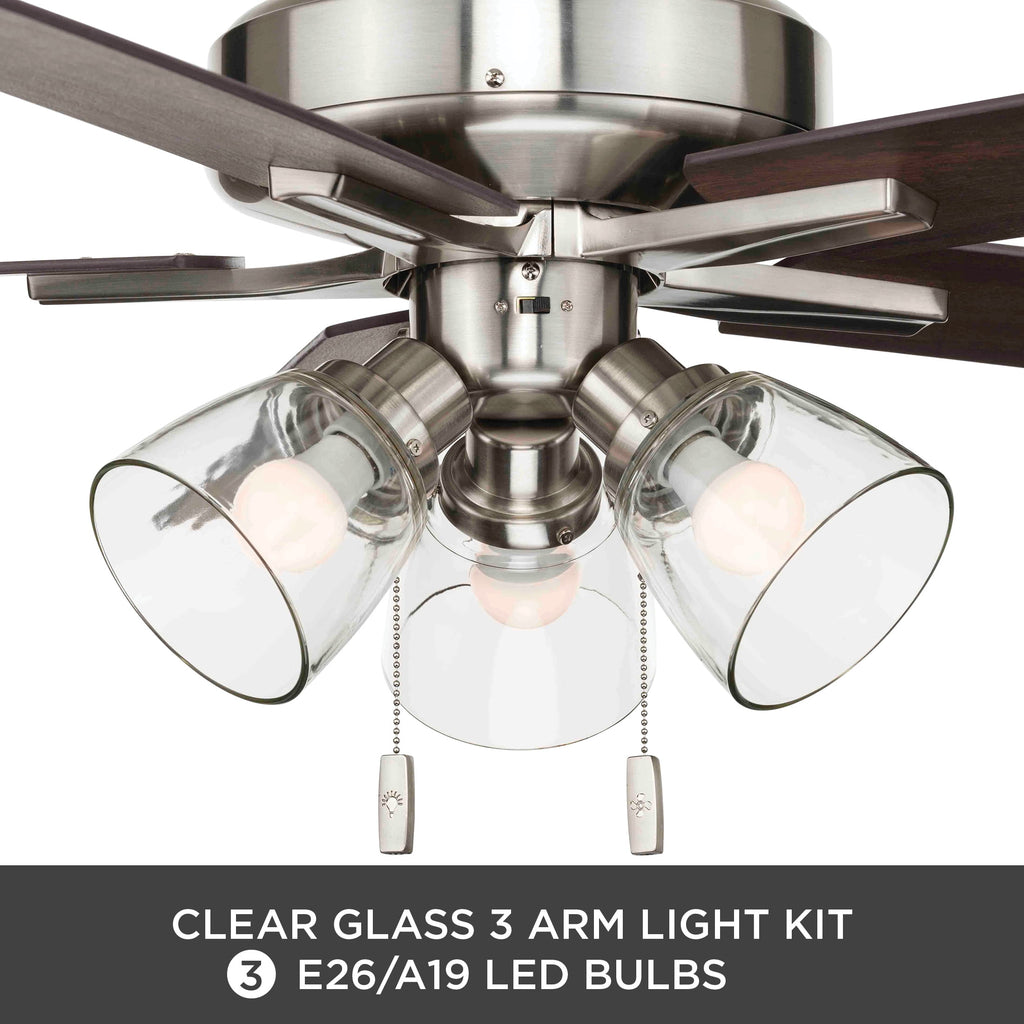  52" Bronze Transitional Ceiling Fan, 5 Reversible Blades, 3 LED Bulbs Included
