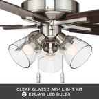  52" Bronze Transitional Ceiling Fan, 5 Reversible Blades, 3 LED Bulbs Included