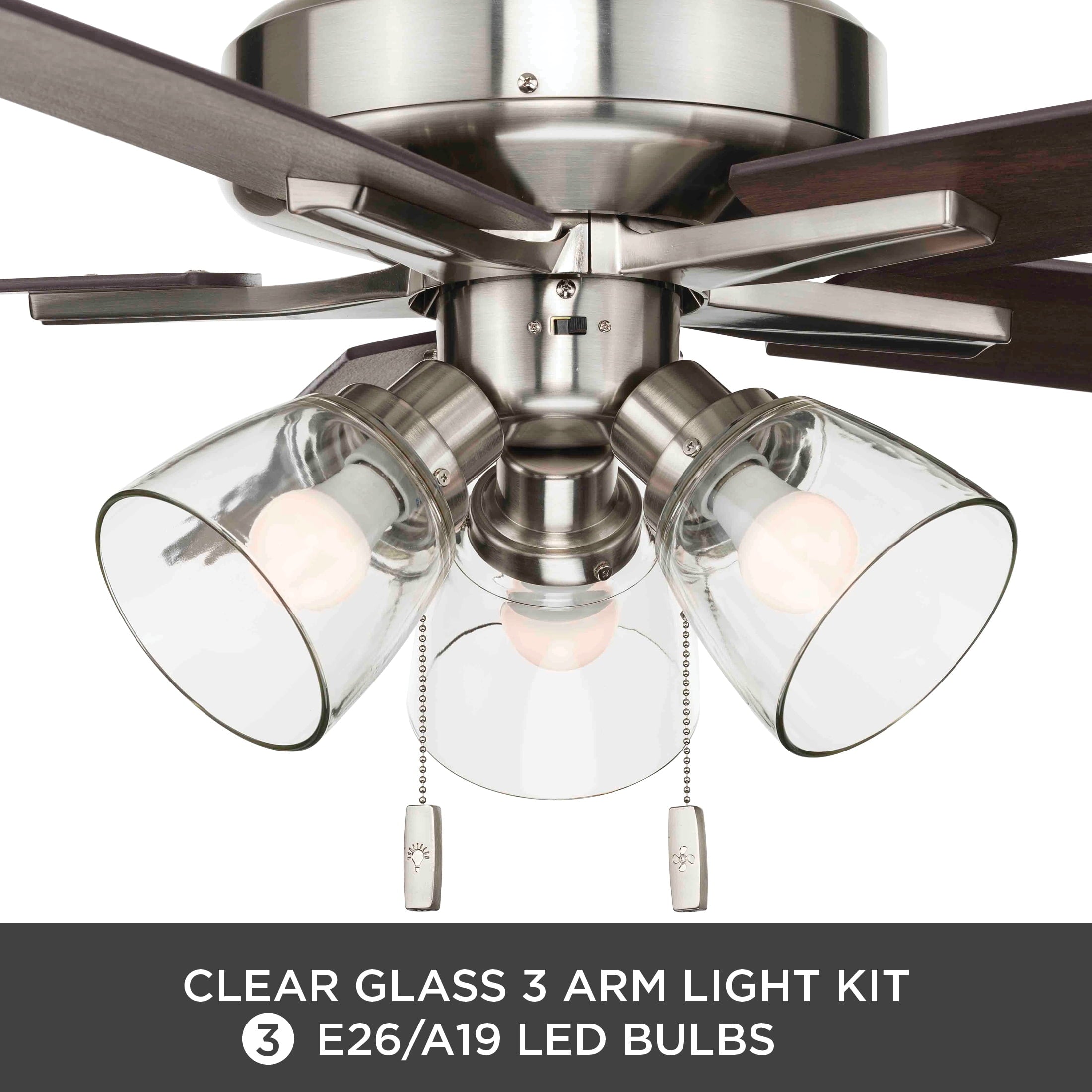  52" Bronze Transitional Ceiling Fan, 5 Reversible Blades, 3 LED Bulbs Included