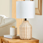  18" Woven Rattan Table Lamp, Natural Finish