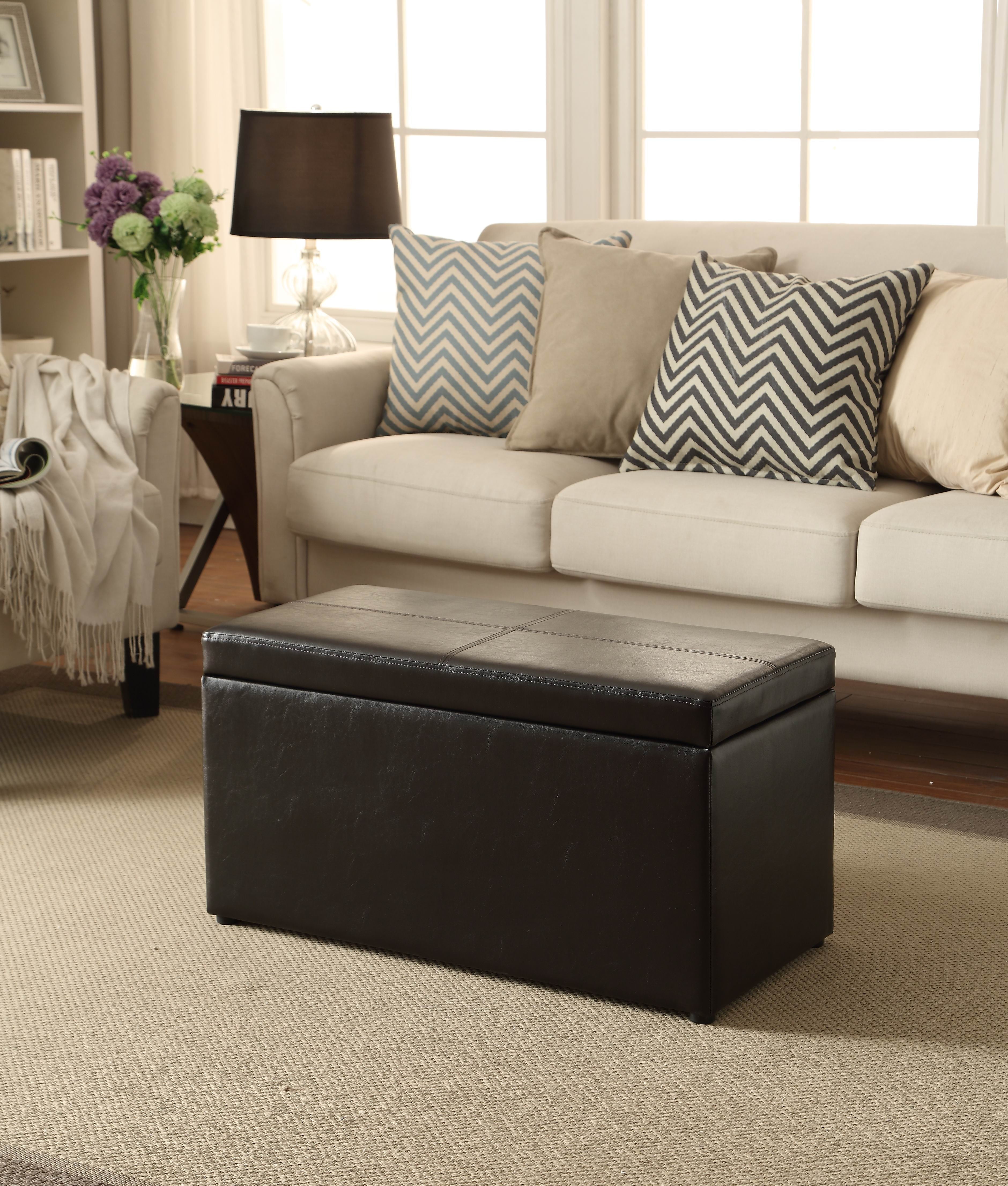  30" Hinged Storage Ottoman, Brown Faux Leather