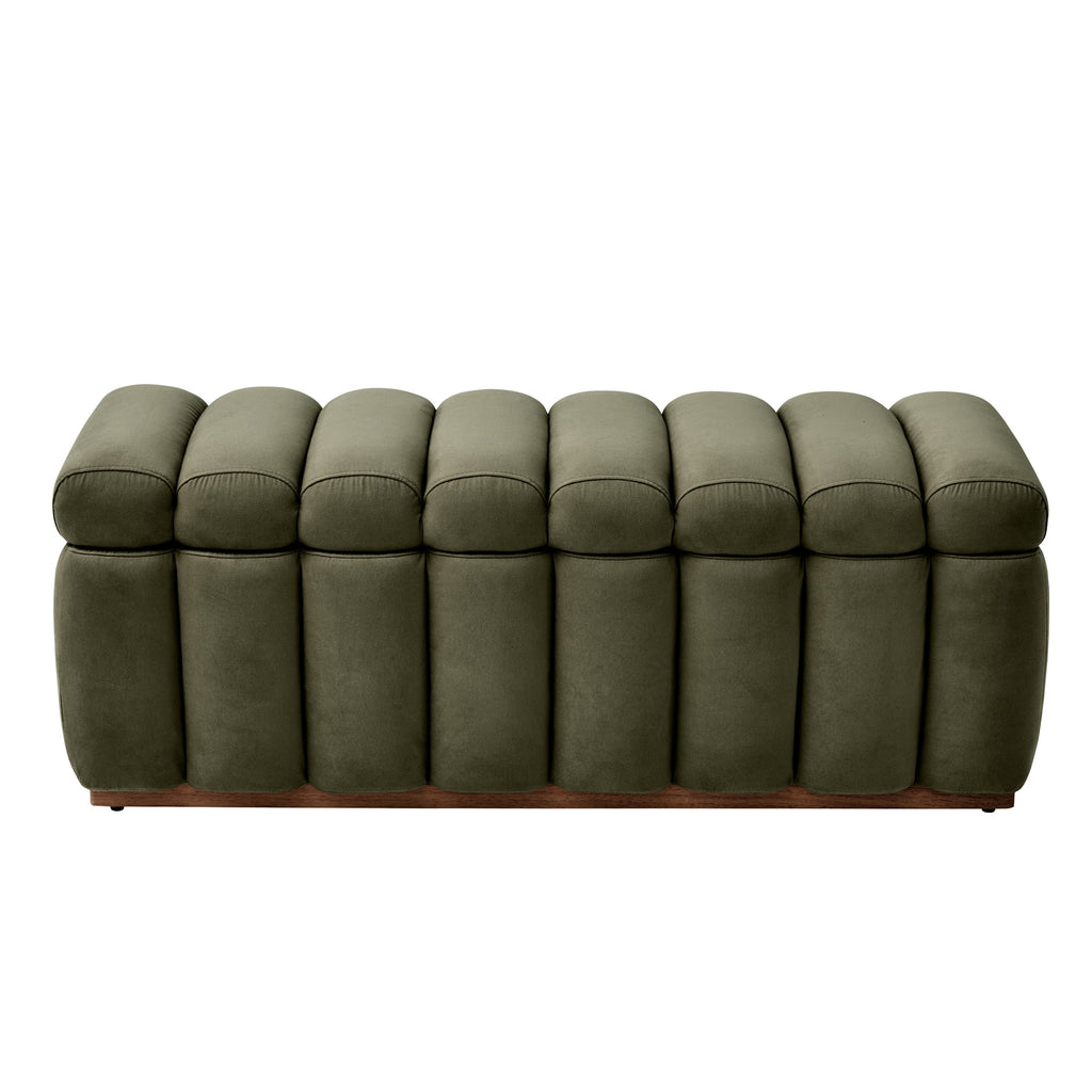  47.24" Lillian Channel Tufted Bench, Olive Velvet
