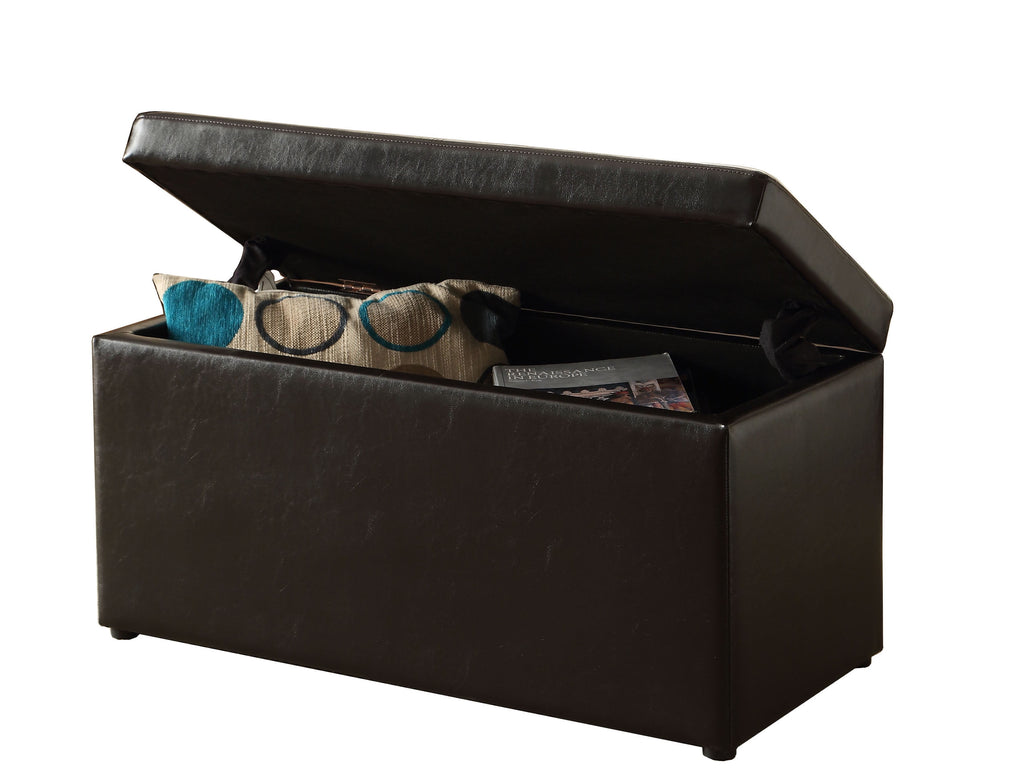  30" Hinged Storage Ottoman, Brown Faux Leather