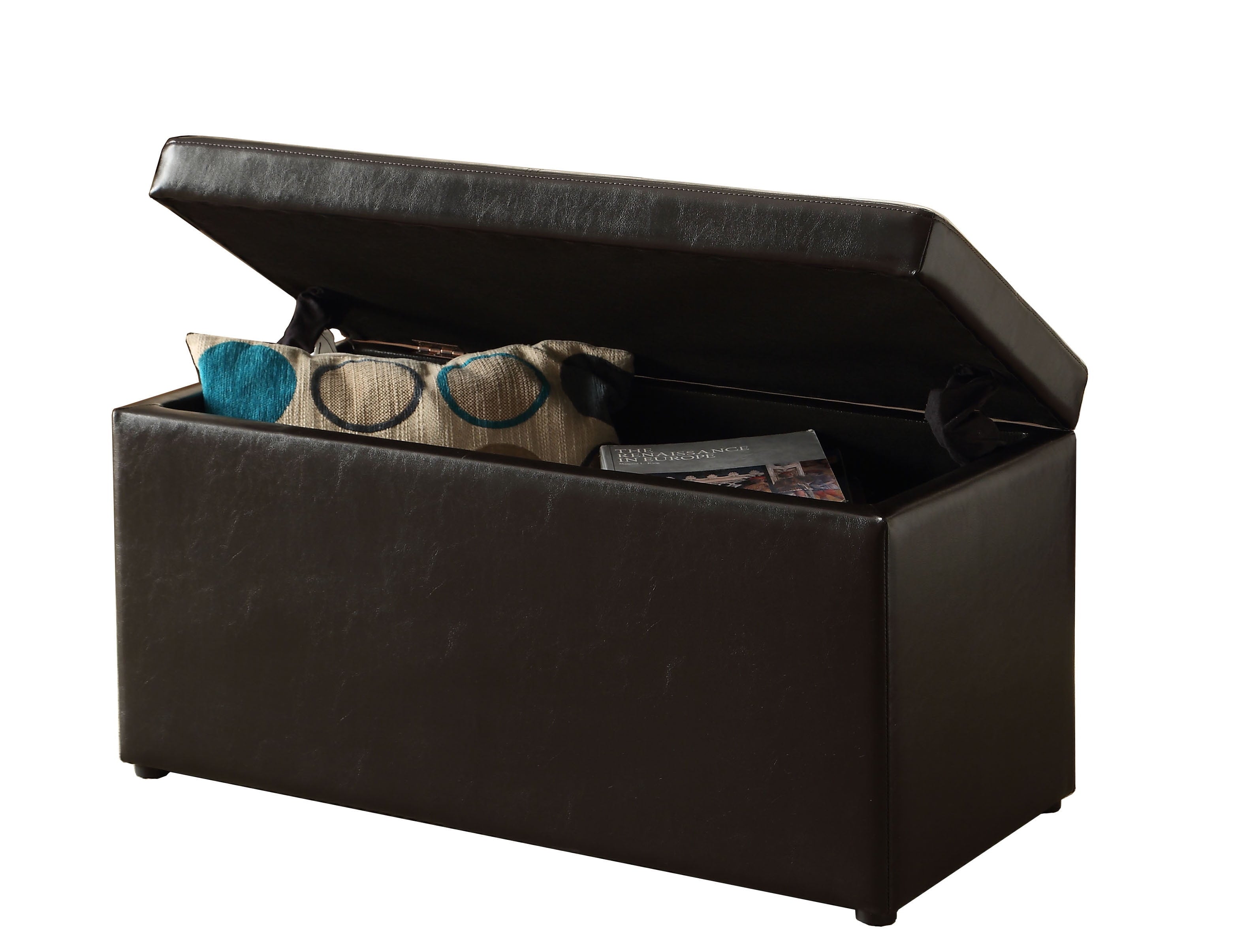  30" Hinged Storage Ottoman, Brown Faux Leather