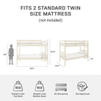  Leighton Solid Wood Twin-over-Twin Convertible Bunk Bed, Vanilla