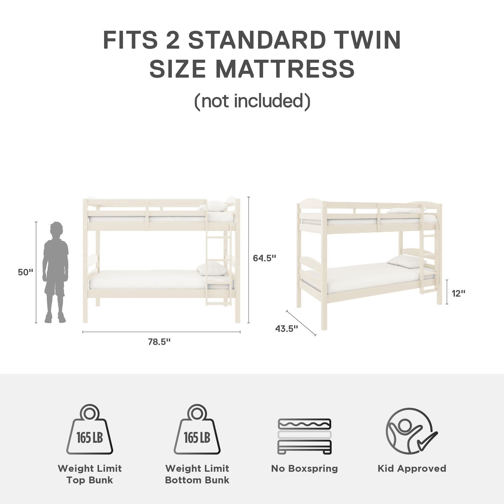  Leighton Solid Wood Twin-over-Twin Convertible Bunk Bed, Vanilla