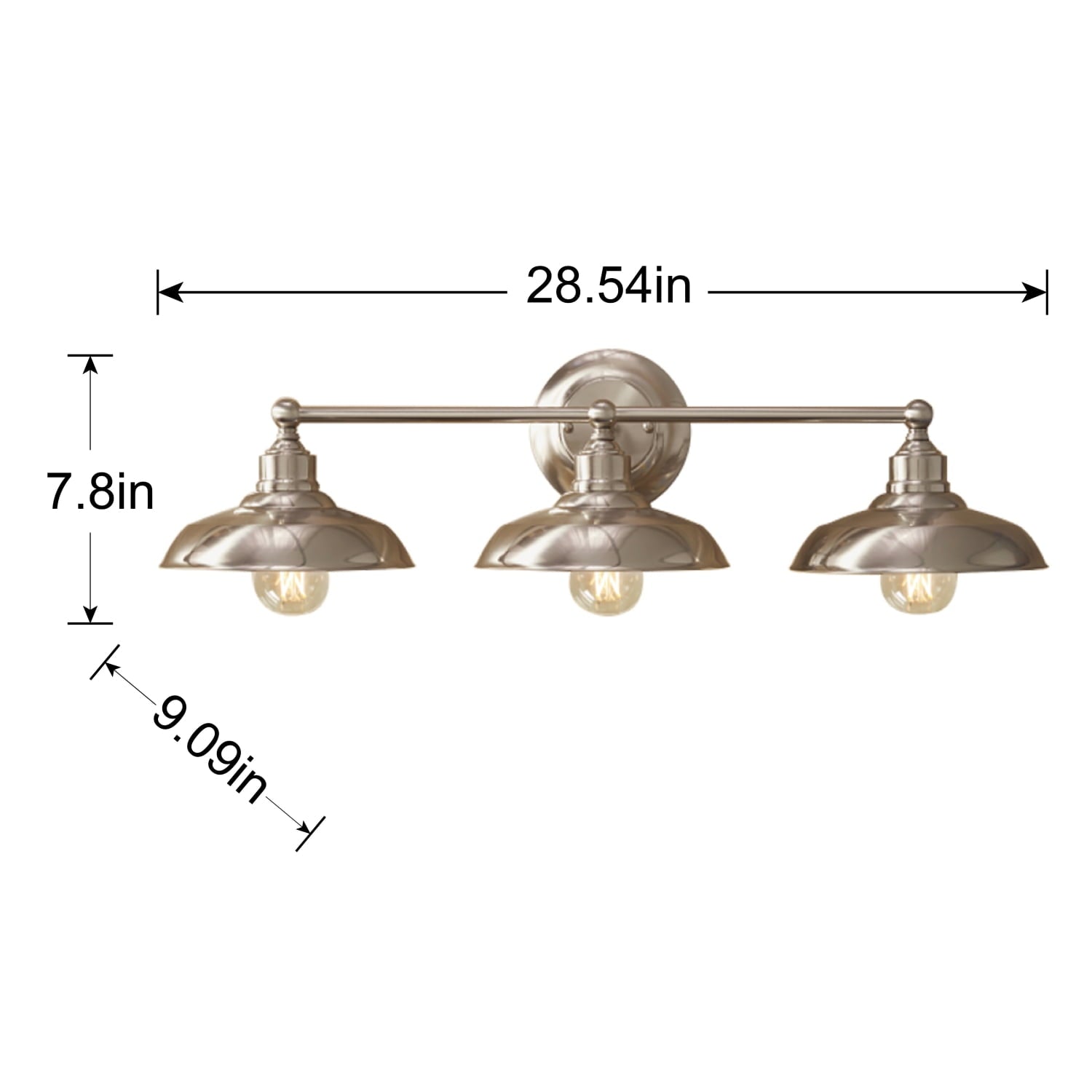  28.5" Farmhouse-Style 3-Head Vanity Light , Satin Nickel Finish, E26 Socketed