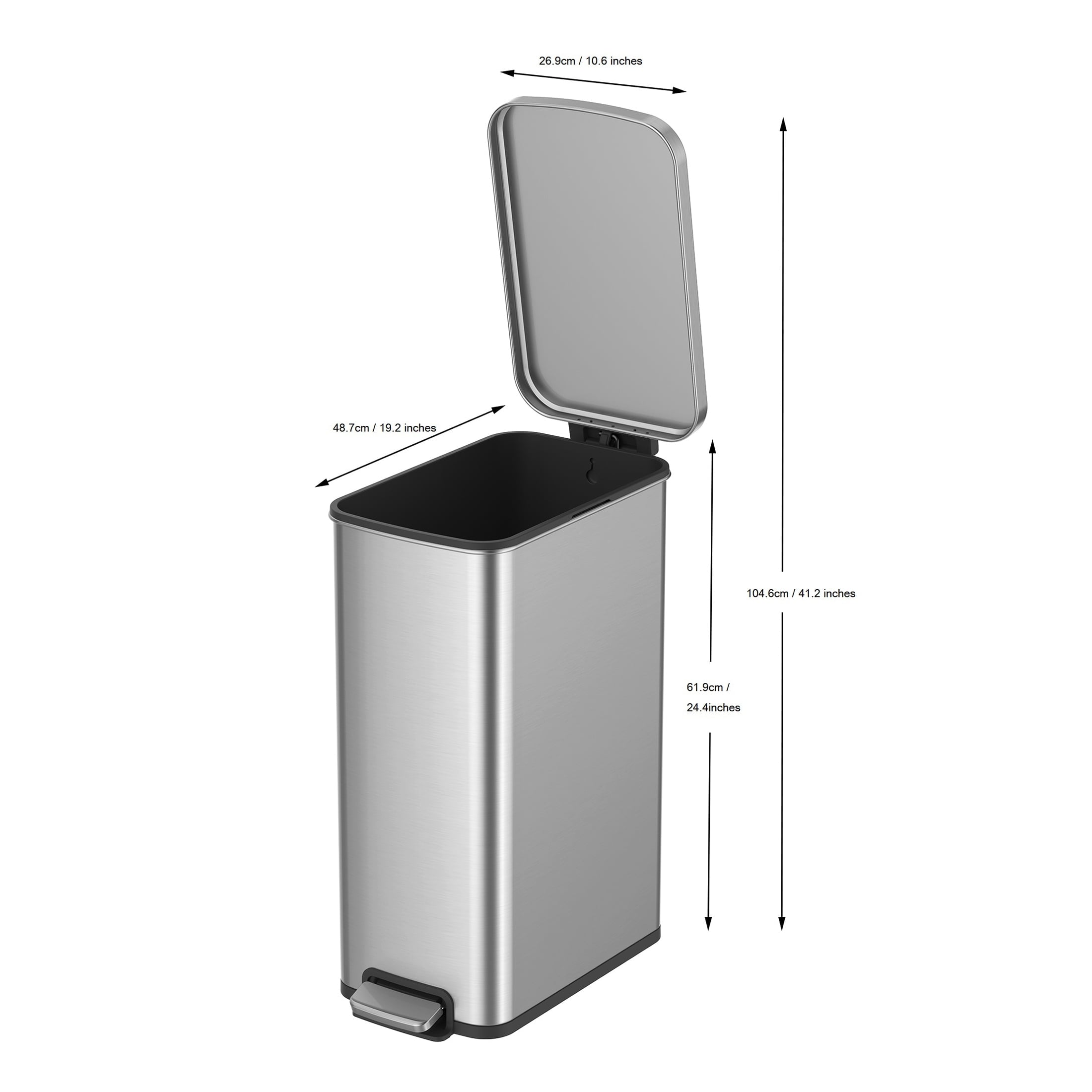  Kitchen Trash Can, 13.2 Gallon Stainless Steel Slim Step Garbage Bin with Soft Close Lid, Silver