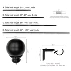  1" Matte Black Metal Ball Single Curtain Rod 32-120"