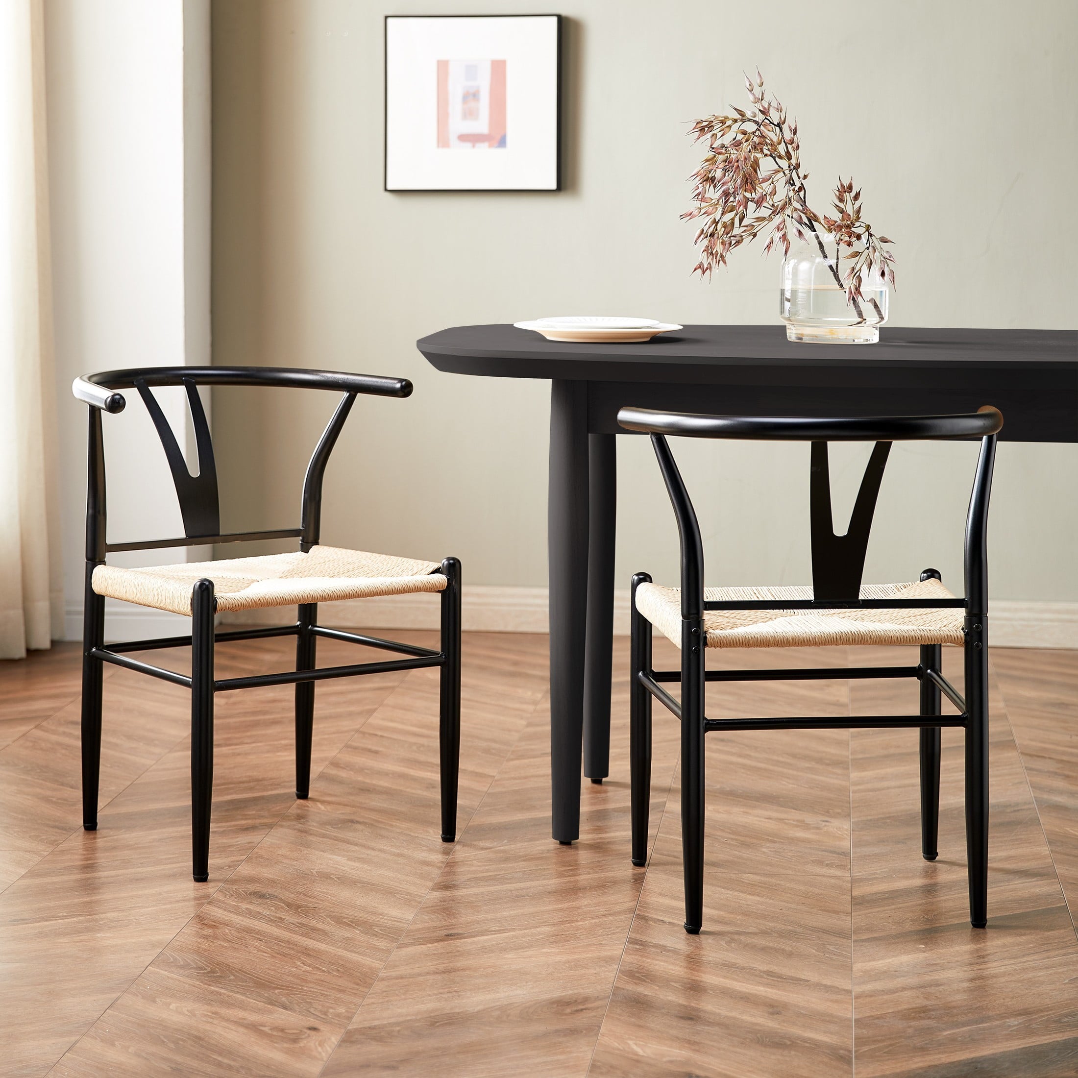  Springwood Wishbone Chair 2 Pack, Metal Base Black Finish