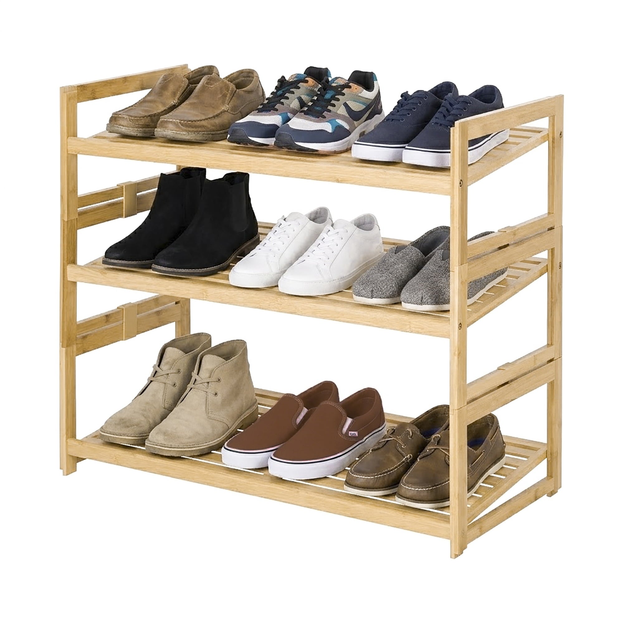  Bamboo 3-Tier Shoe Rack, Holds 9 Pairs