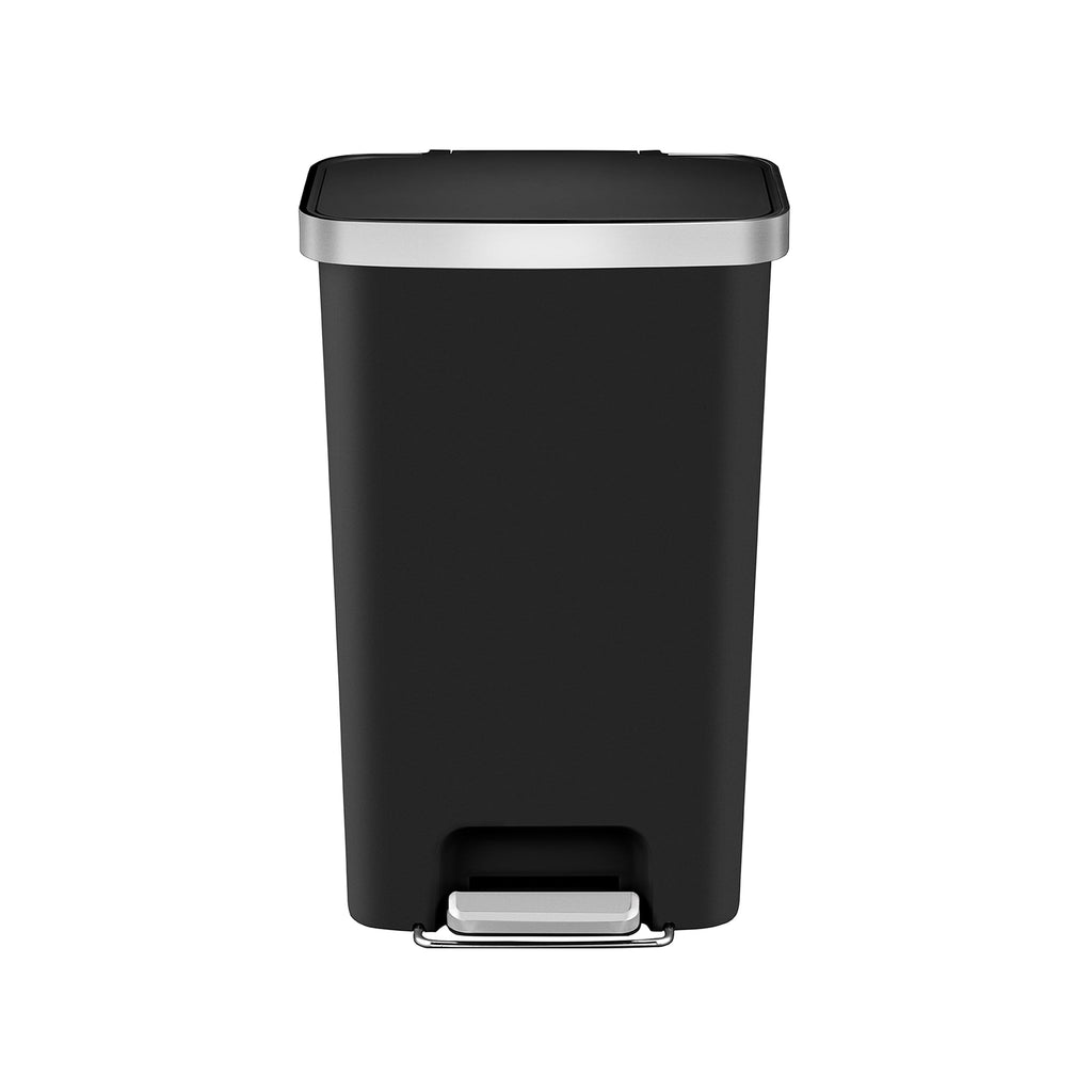  Kitchen Trash Can, 11.9 Gallon Plastic Step Garbage Bin with Soft Close Lid, Black
