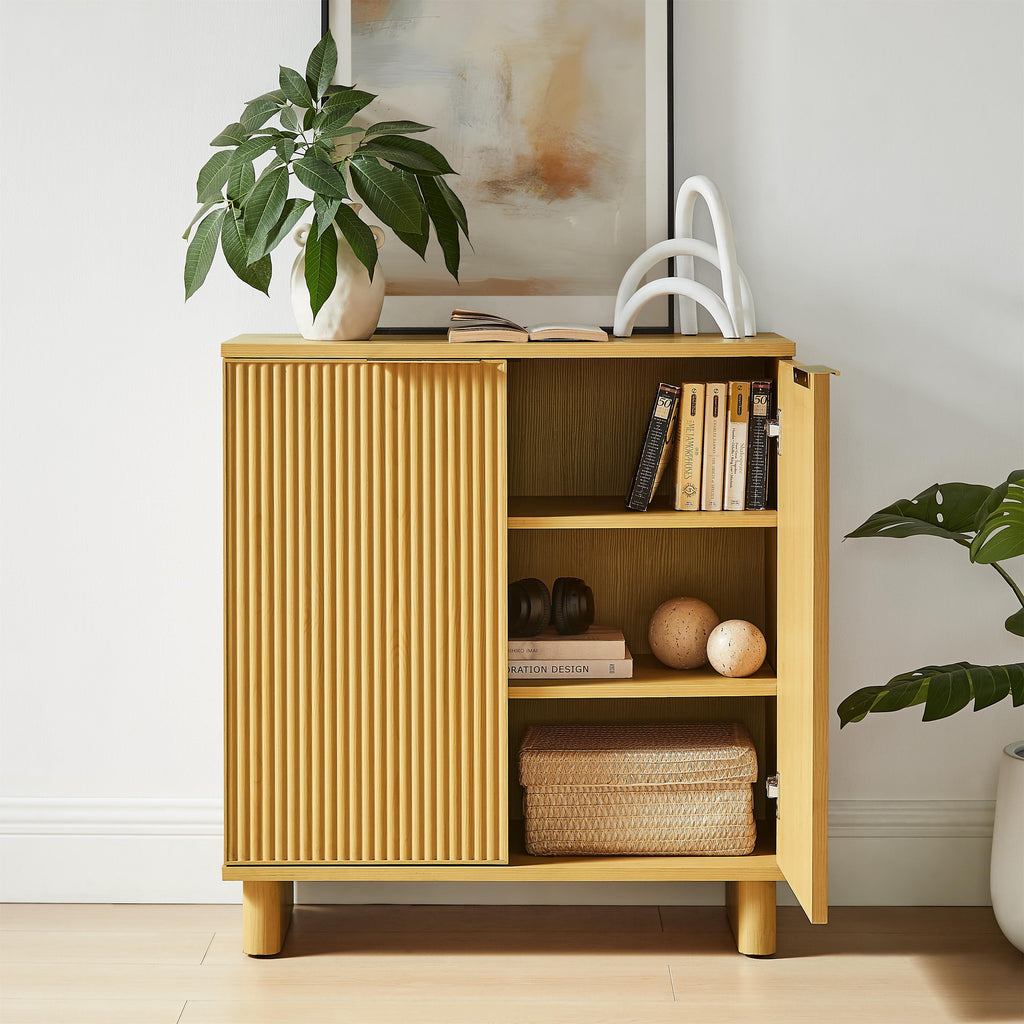  Lillian Fluted Accent Cabinet, Natural Pine Finish