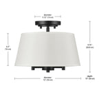  2-Light Matte Black Indoor Flush Mount Light, Fabric Shade, Bulbs Included