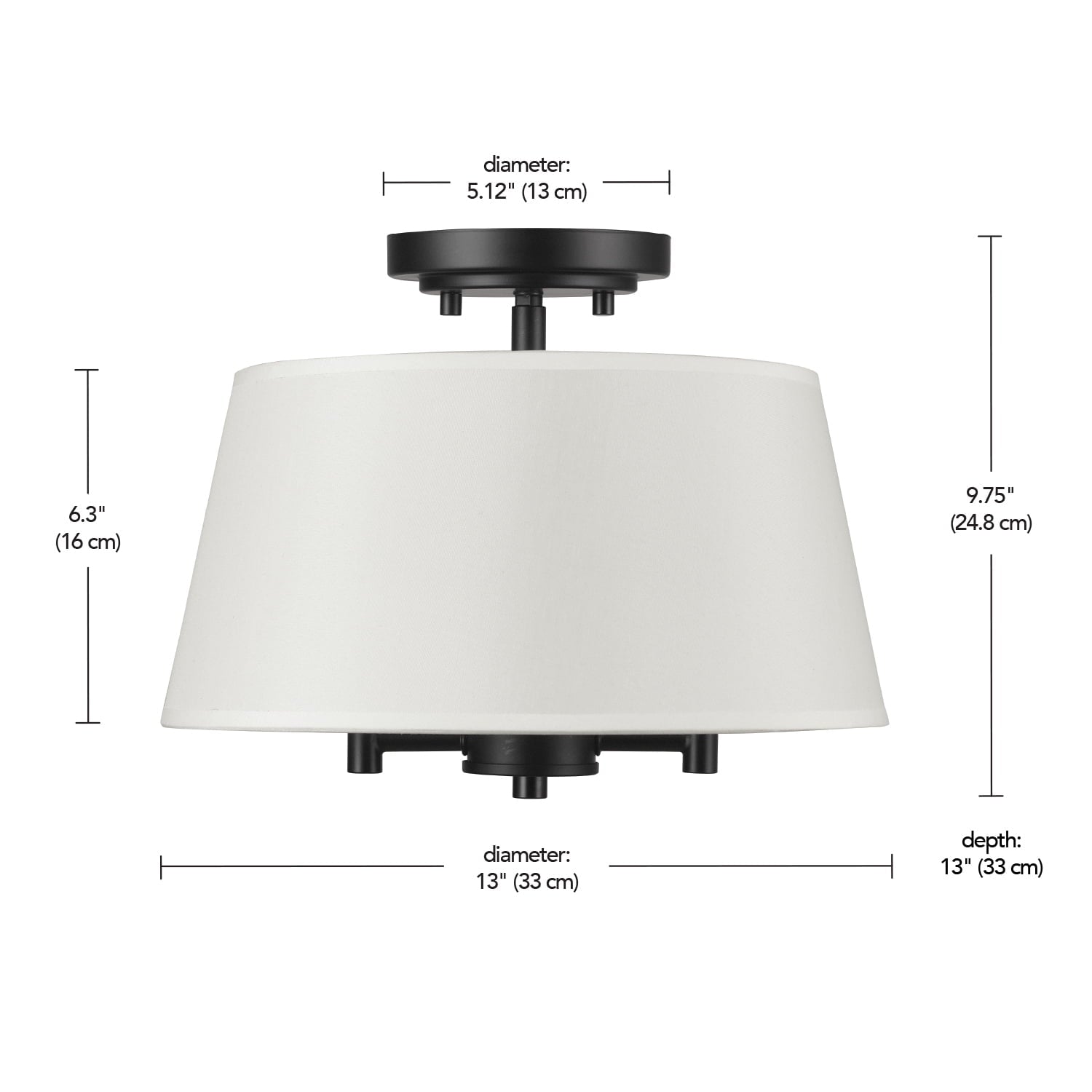  2-Light Matte Black Indoor Flush Mount Light, Fabric Shade, Bulbs Included