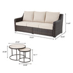  River Oaks Outdoor Sofa & 2 Nesting Tables with Patio Cover, Dark Brown