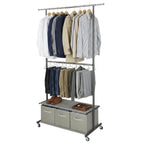  2-Tier Metal Rolling Garment Rack with 3 Drawer Closet Organizer, Gray