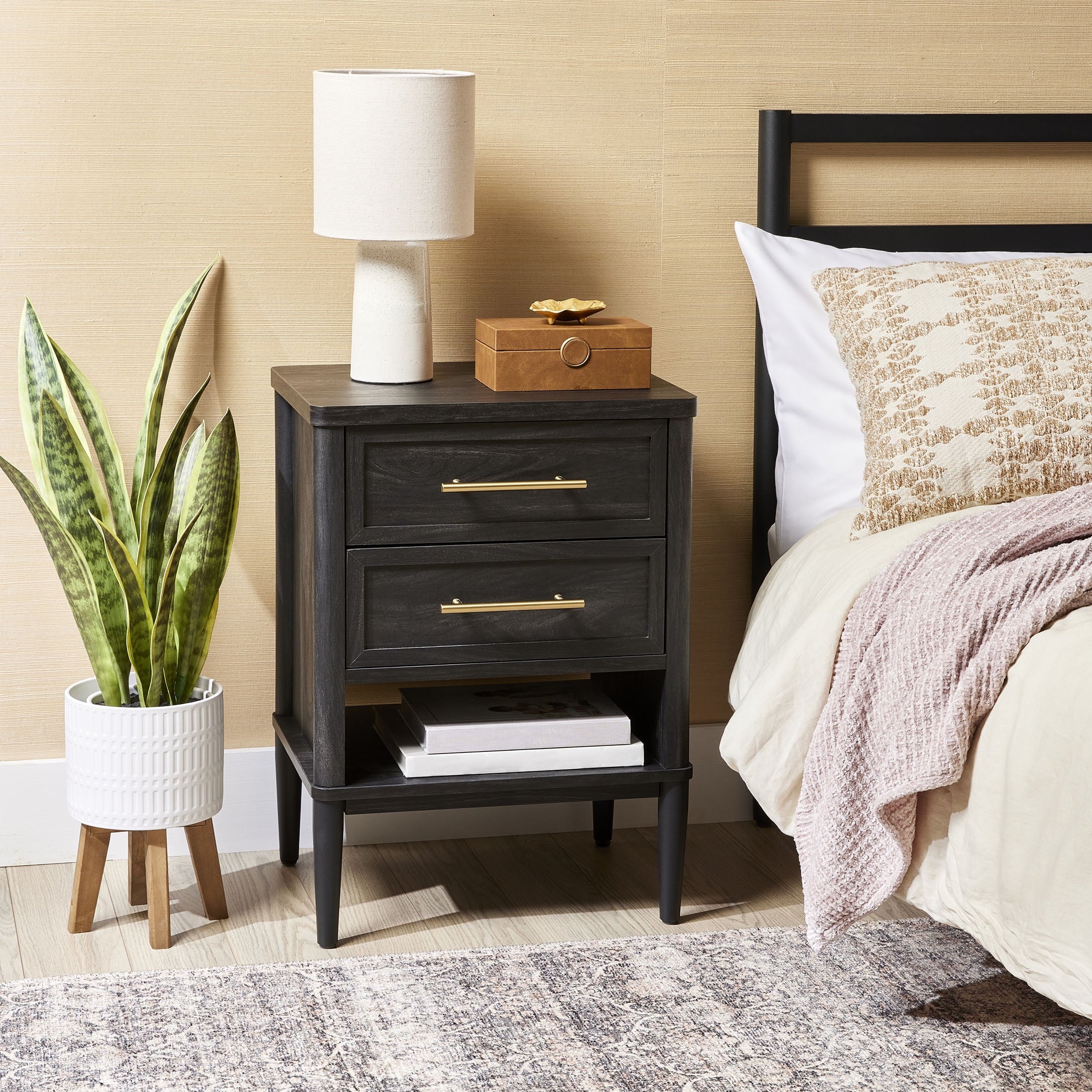(2 pack)  Oaklee 2-Drawer Nightstand, Charcoal Finish