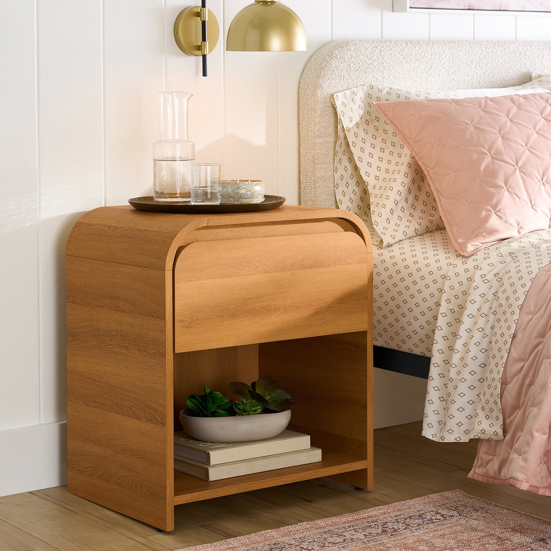  Juliet 4 Drawer Dresser and 2 Nightstands Bedroom Set, Light Honey