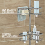  Adjustable Tension Steel Shower Pole Caddy, 4 Shelves, Satin Nickel