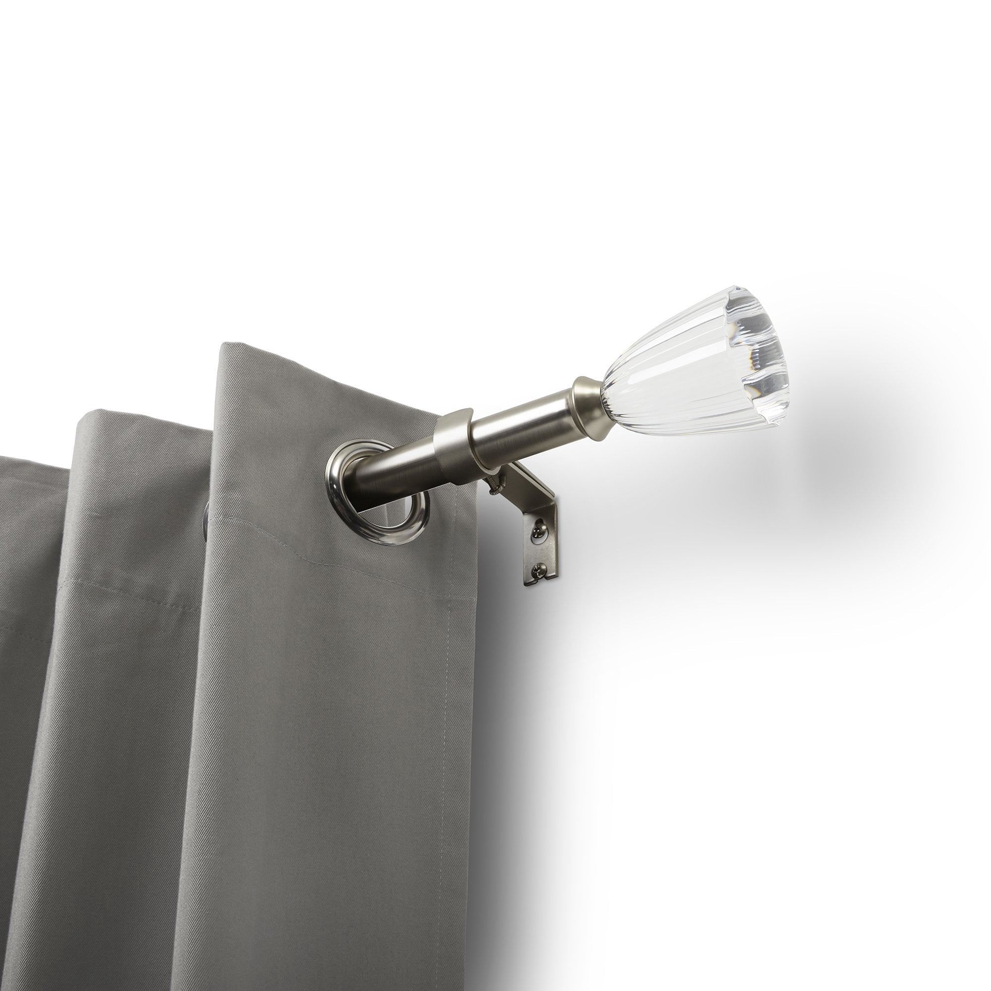  Clear Fluted 1" Single Curtain Rod, 42"-120",  Nickel