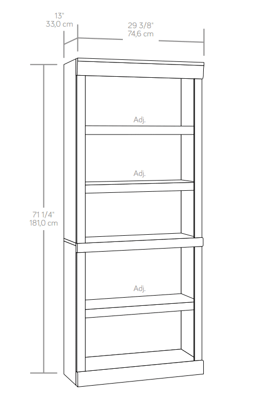  Glendale 5 Shelf Bookcase, Rustic Gray Finish