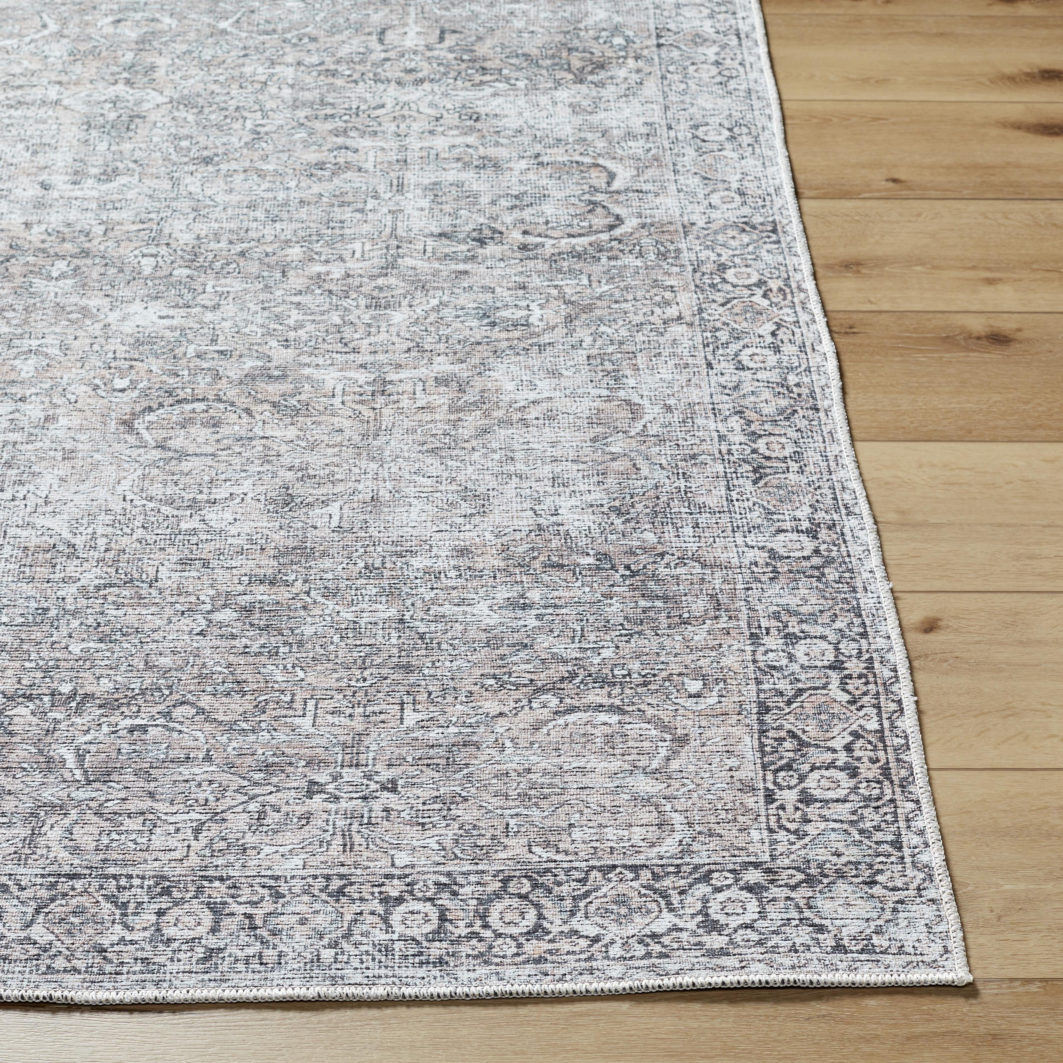  Persian Blooms Washable Non-Skid Indoor Area Rug, Brown, 5'3" x 7'