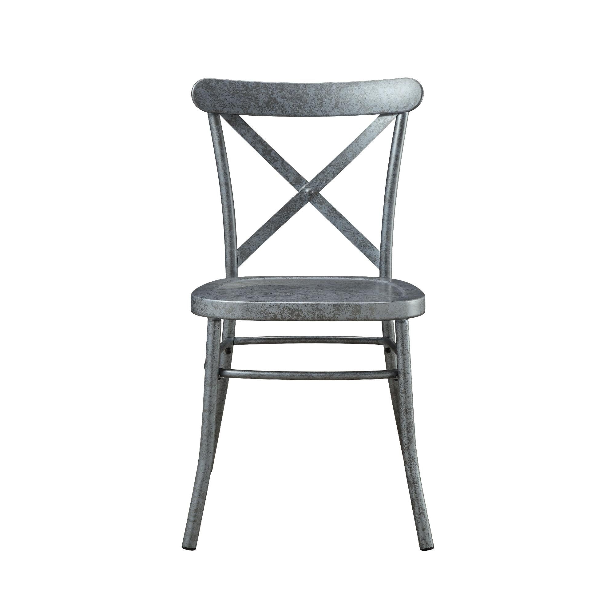  Collin Distressed Dining Chair, Set of 2, Silver Finish