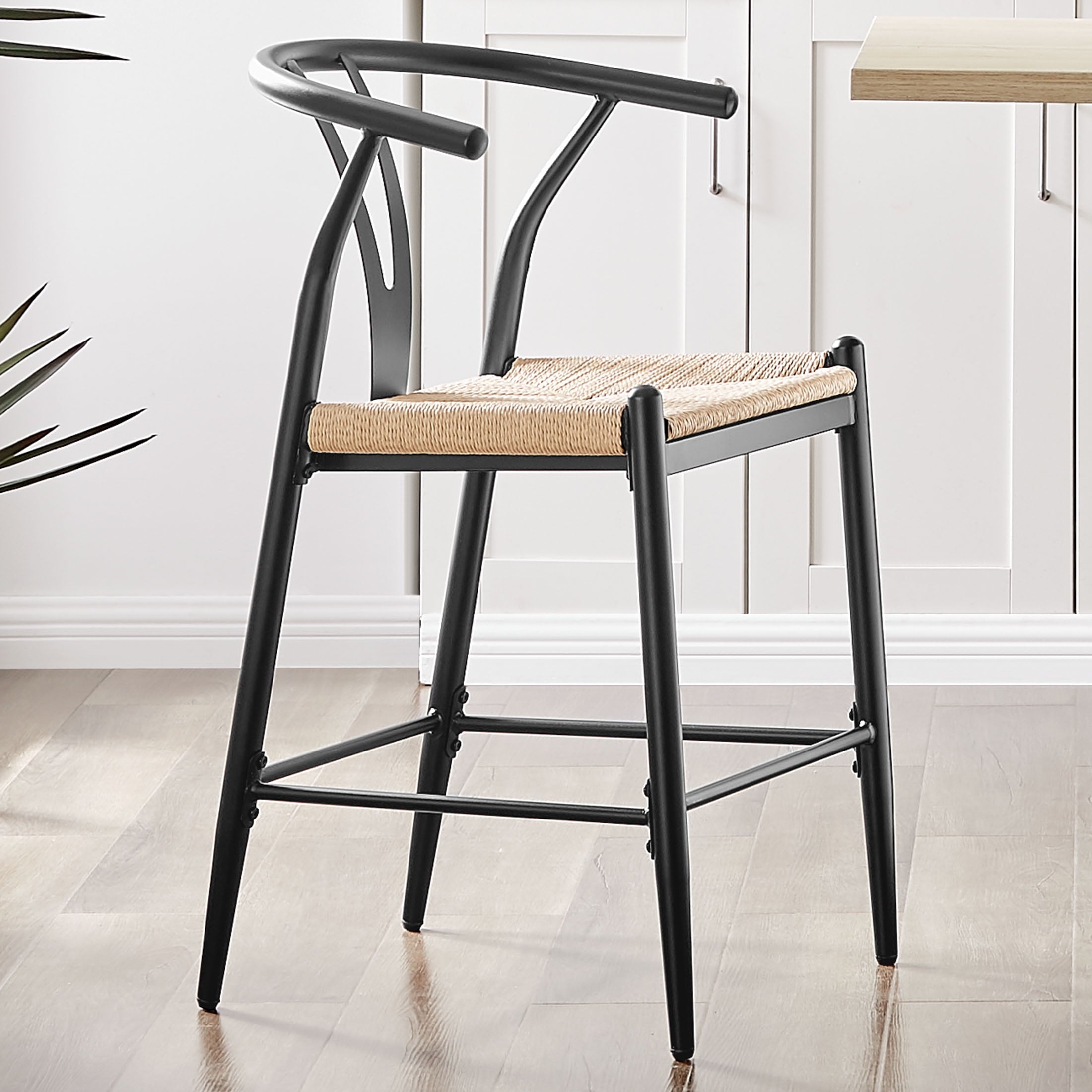  Springwood Wishbone Metal Counter Bar Stool, 2 Pack, Black Color for Indoor
