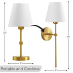  Contemporary Indoor 2-Pack Convertible LED Sconce Table Lamp, Gold