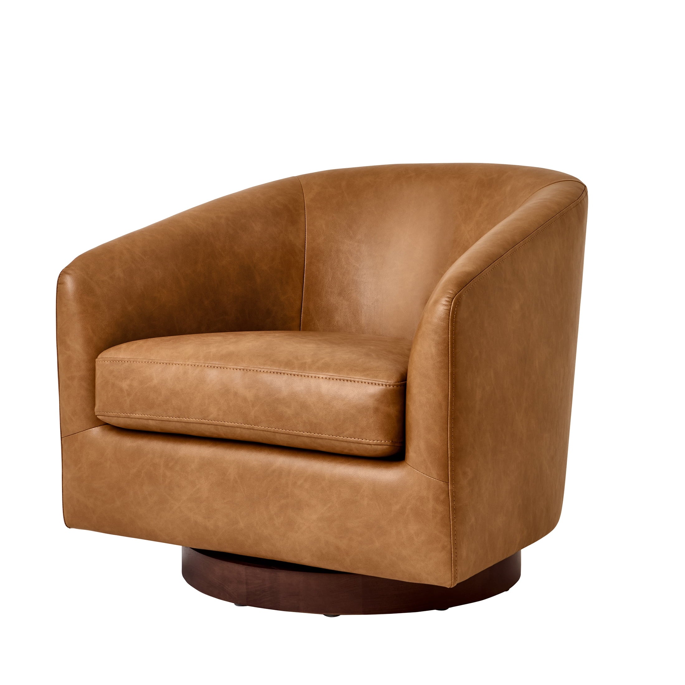  Bradford Wooden Base Swivel Accent Chair, Chestnut Faux Leather