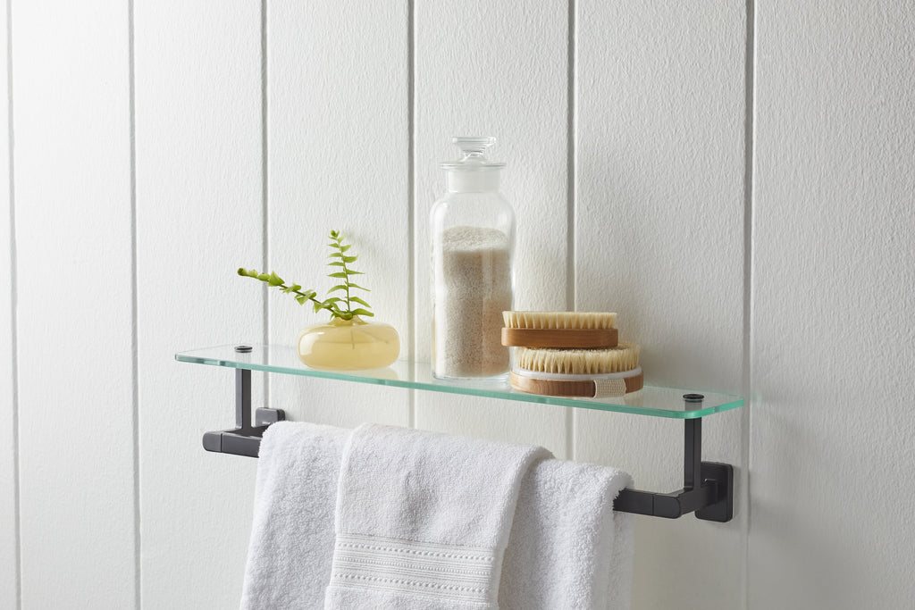  Alden 18" Towel Bar with Glass Shelf in Matte Black