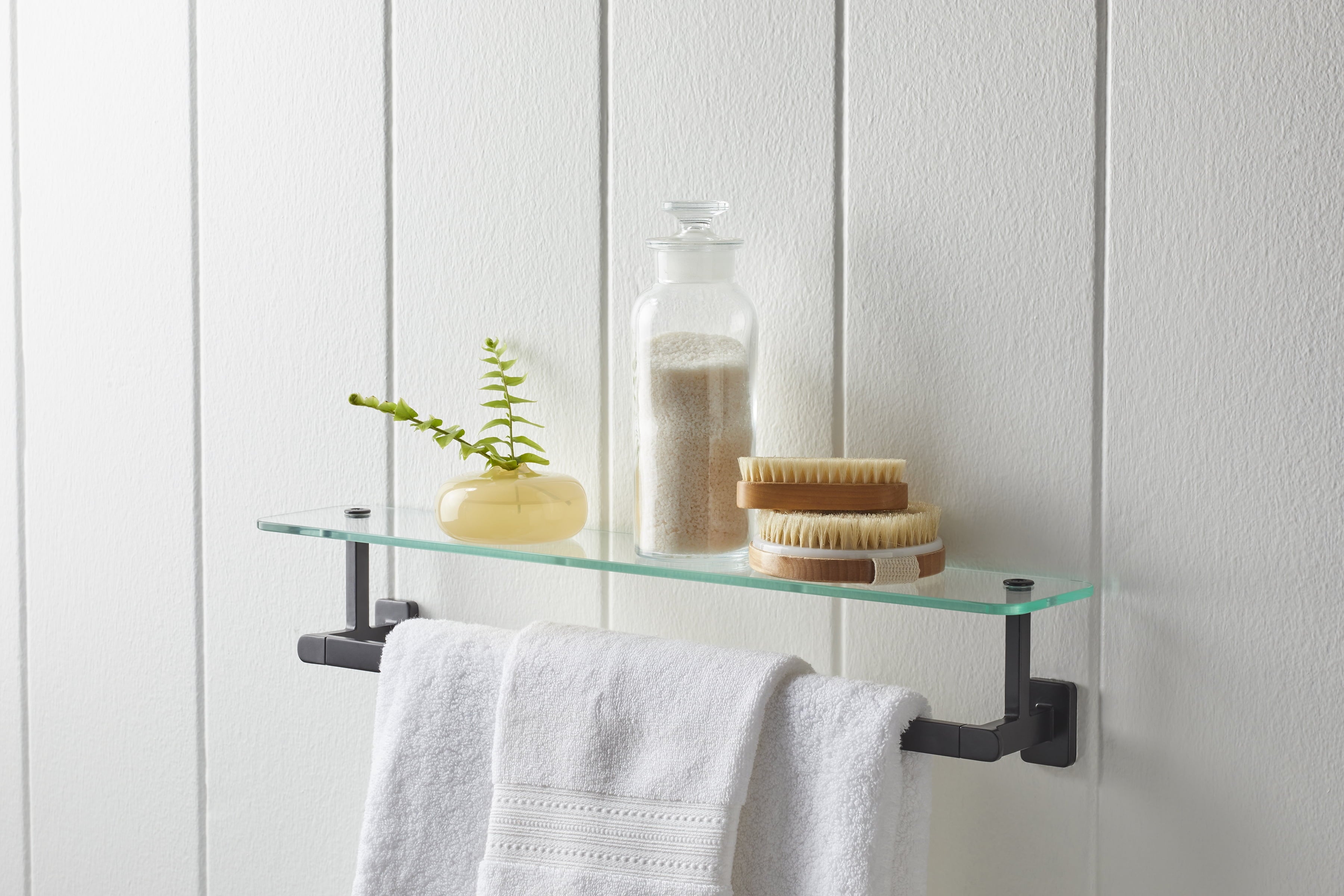  Alden 18" Towel Bar with Glass Shelf in Matte Black