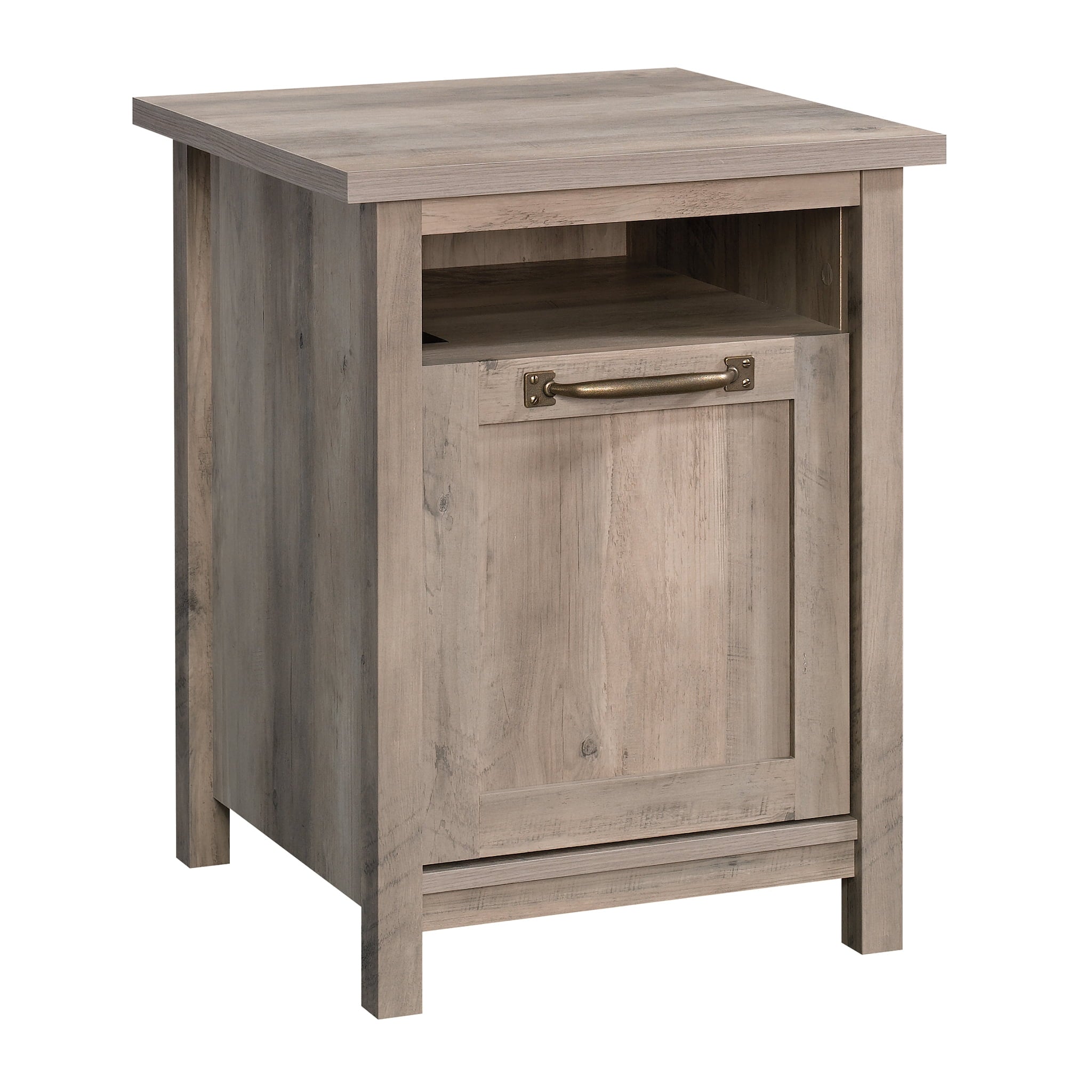  Modern Farmhouse Side Table with USB, Rustic Gray Finish