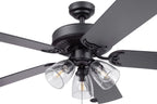  52" Matte Black Indoor Ceiling Fan with Light, 5 Blades, Pull Chains & Reverse Airflow