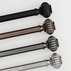  1" Matte Black Ribbed Knob Adjustable Single Rod Set, 42"-120"