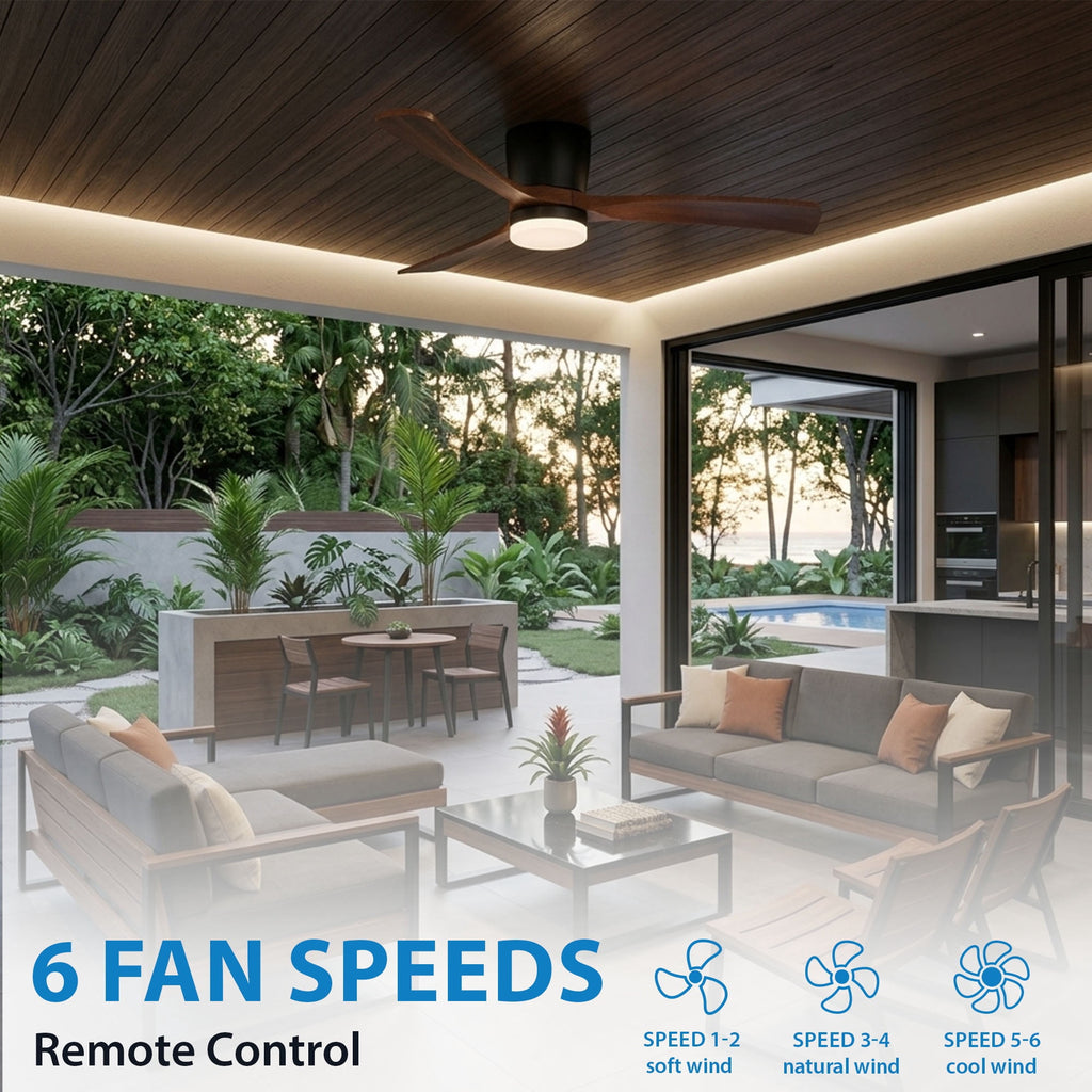  52" Hayden Matte Black Indoor/Outdoor Hugger Ceiling Fan with Light Kit and Remote Control
