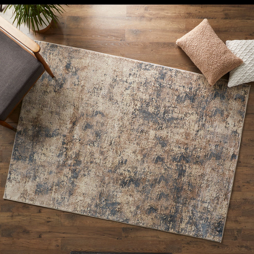  Square Abstract Area Rug, Blue, 5'x7'