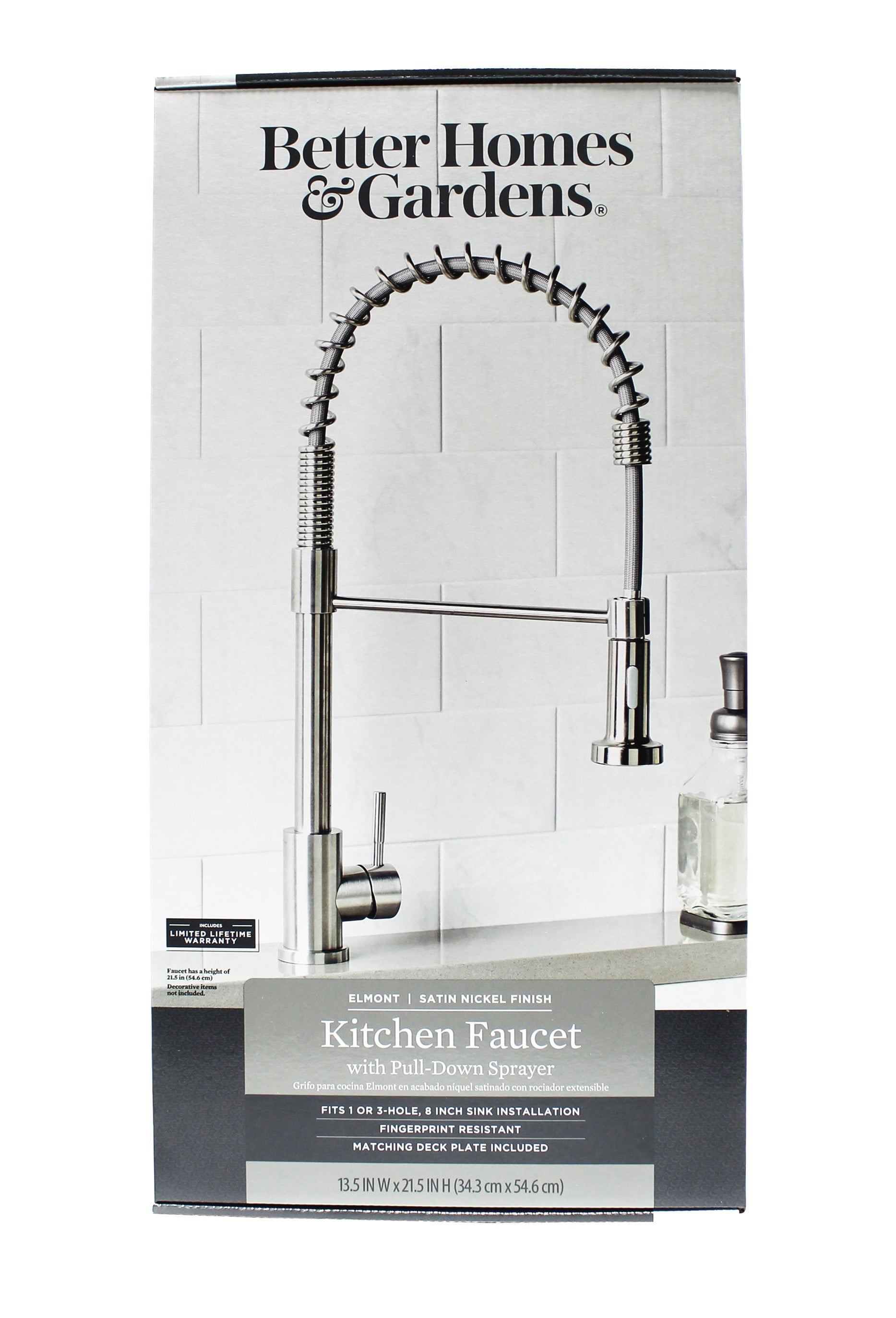  Elmont Single Handle Pull-Down Kitchen Faucet with Spring Neck, Satin Nickel