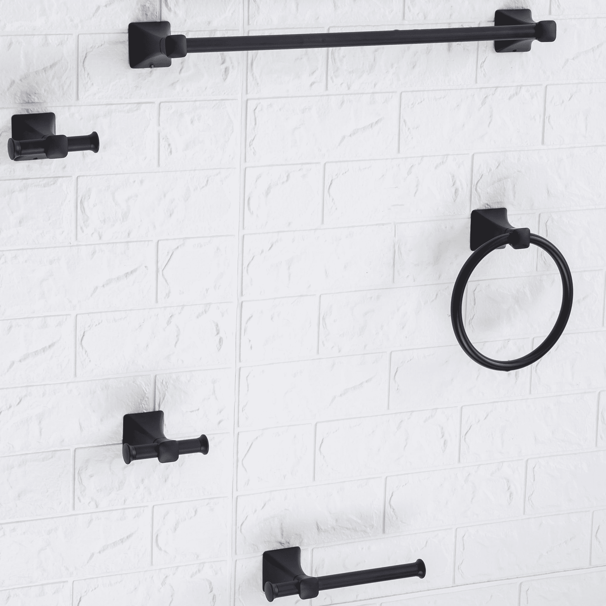  Steel Wall Mount 5PC Bath Hardware and Towel Holder Set Matte Black, Horizontal Orientation