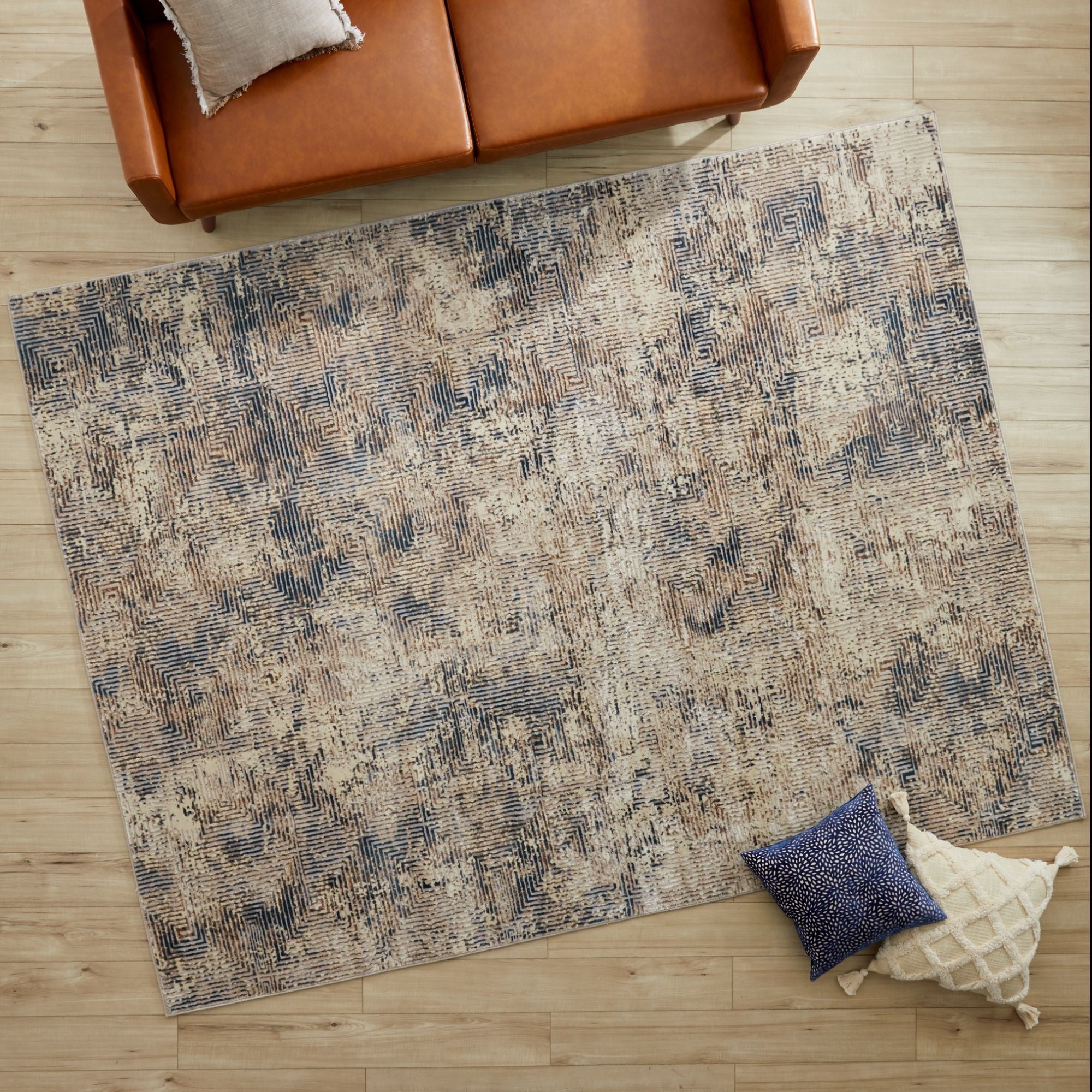  Square Abstract Area Rug, Blue, 5'x7'
