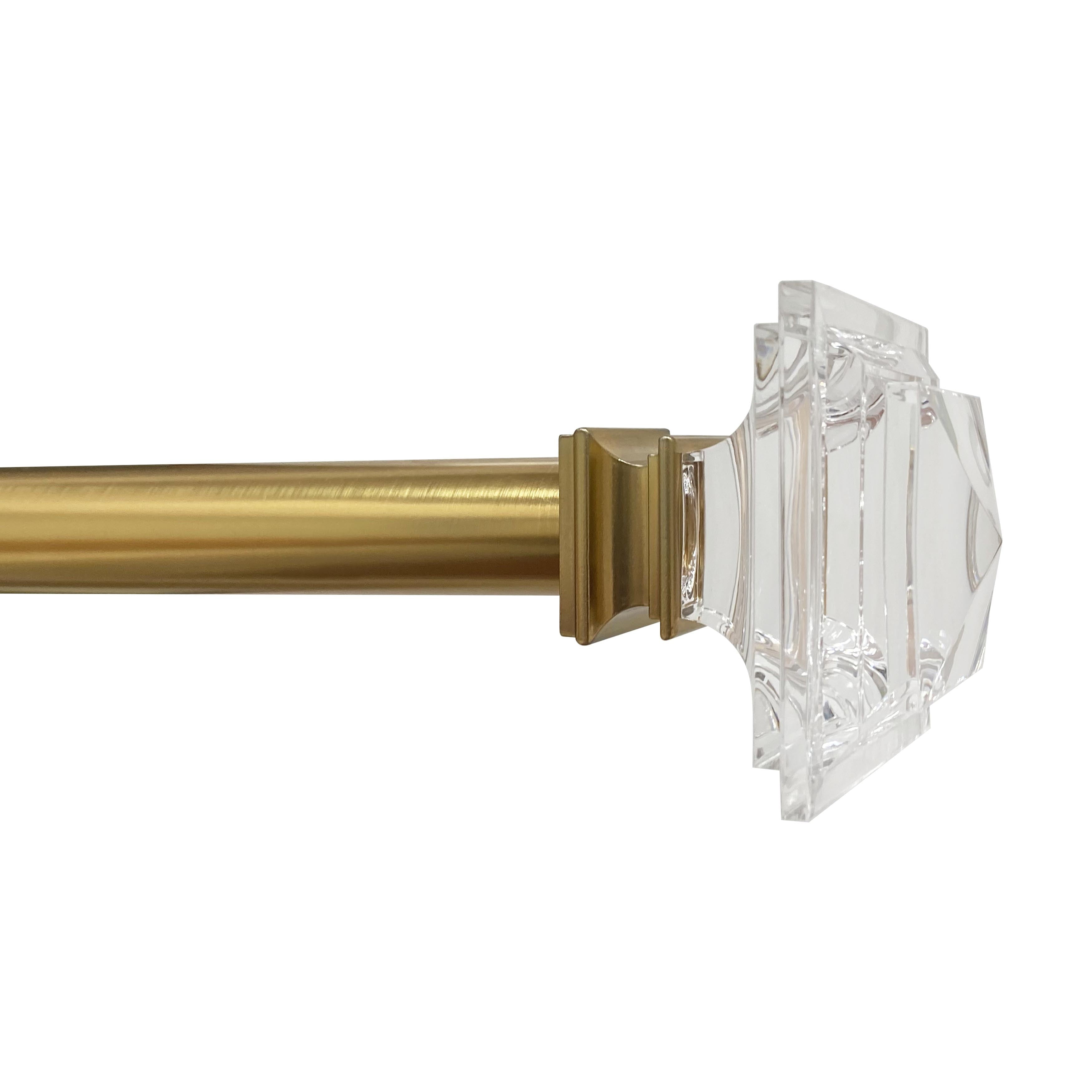  1� Clear Acrylic Square Single Curtain Rod, Brass, 42-120�