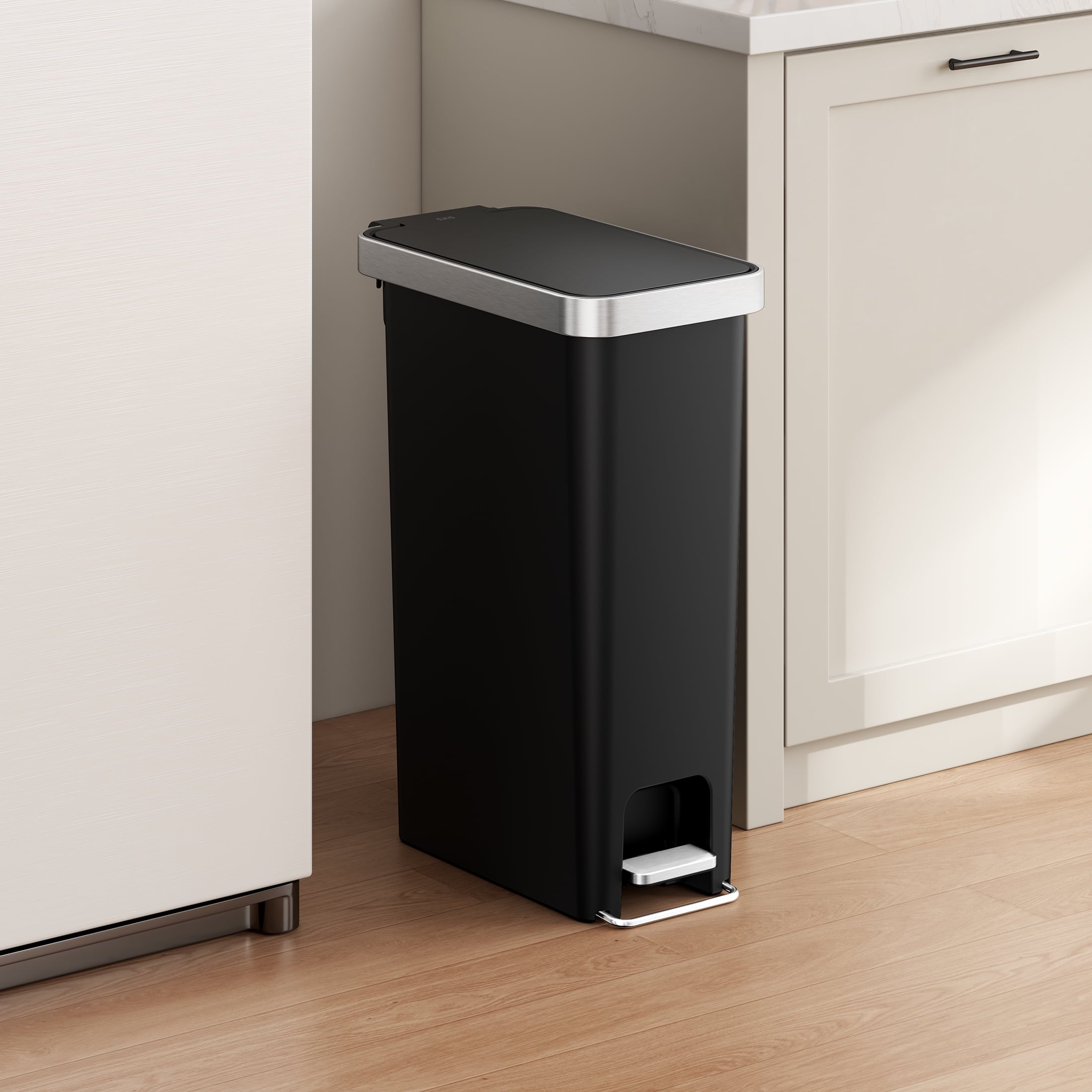  Slim Kitchen Trash Can, 10.5 Gallon Plastic Step Garbage Bin with Soft Close Lid, Black