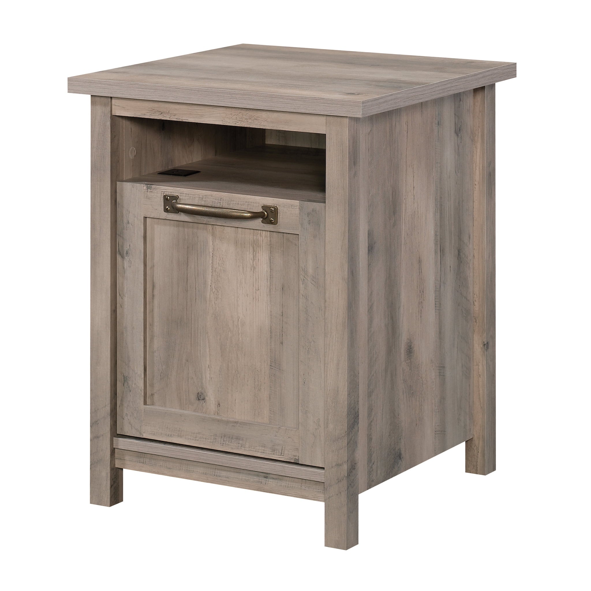  Modern Farmhouse Side Table with USB, Rustic Gray Finish
