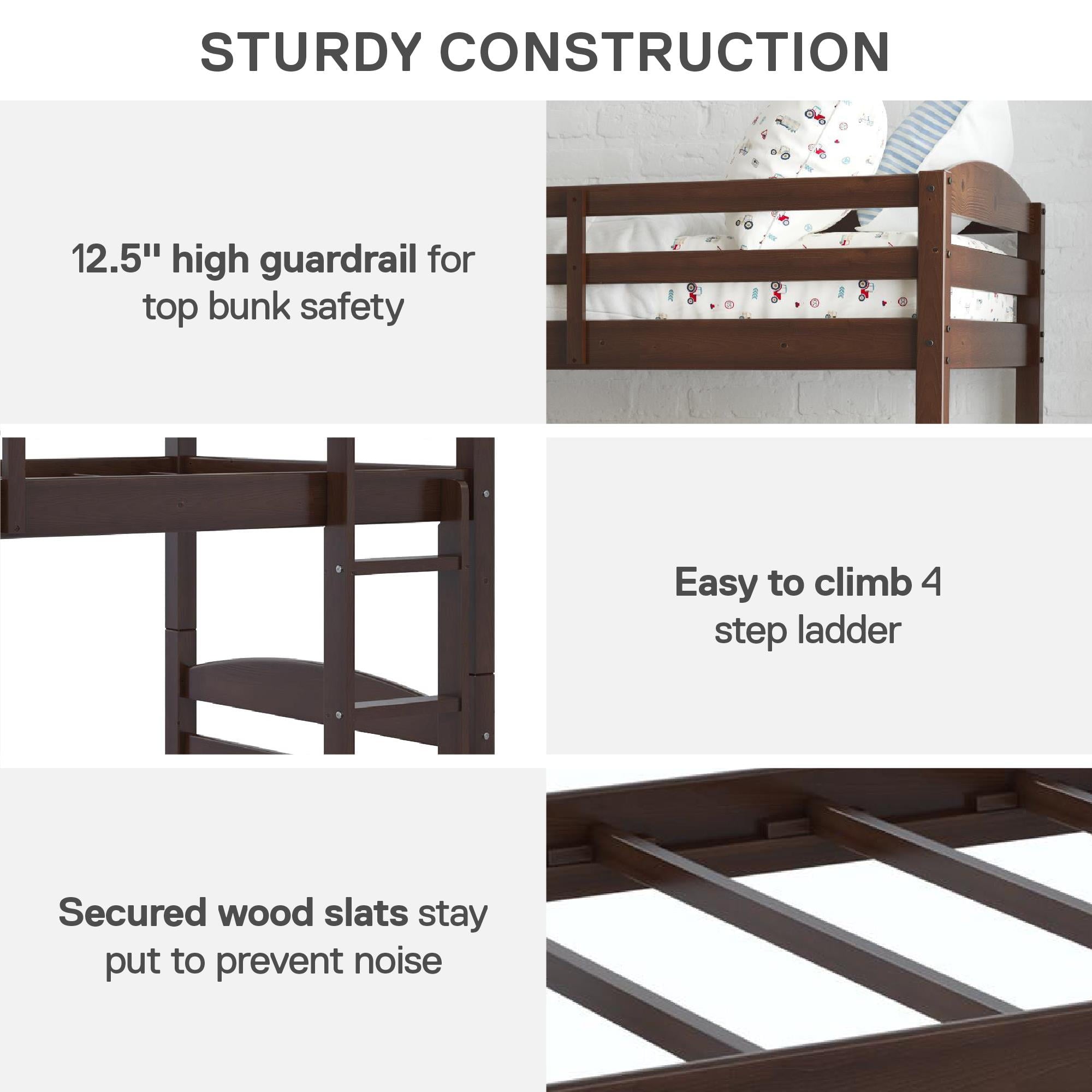  Leighton Solid Wood Twin-over-Twin Convertible Bunk Bed, Mocha