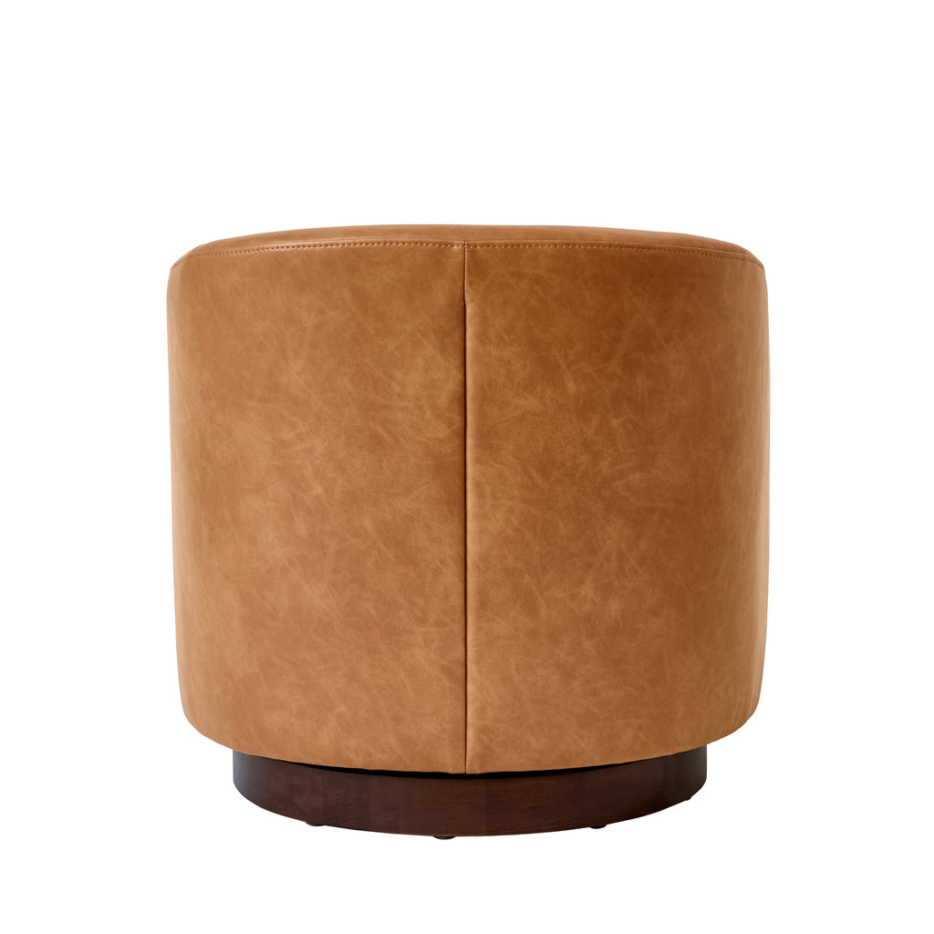  Bradford Wooden Base Swivel Accent Chair, Chestnut Faux Leather